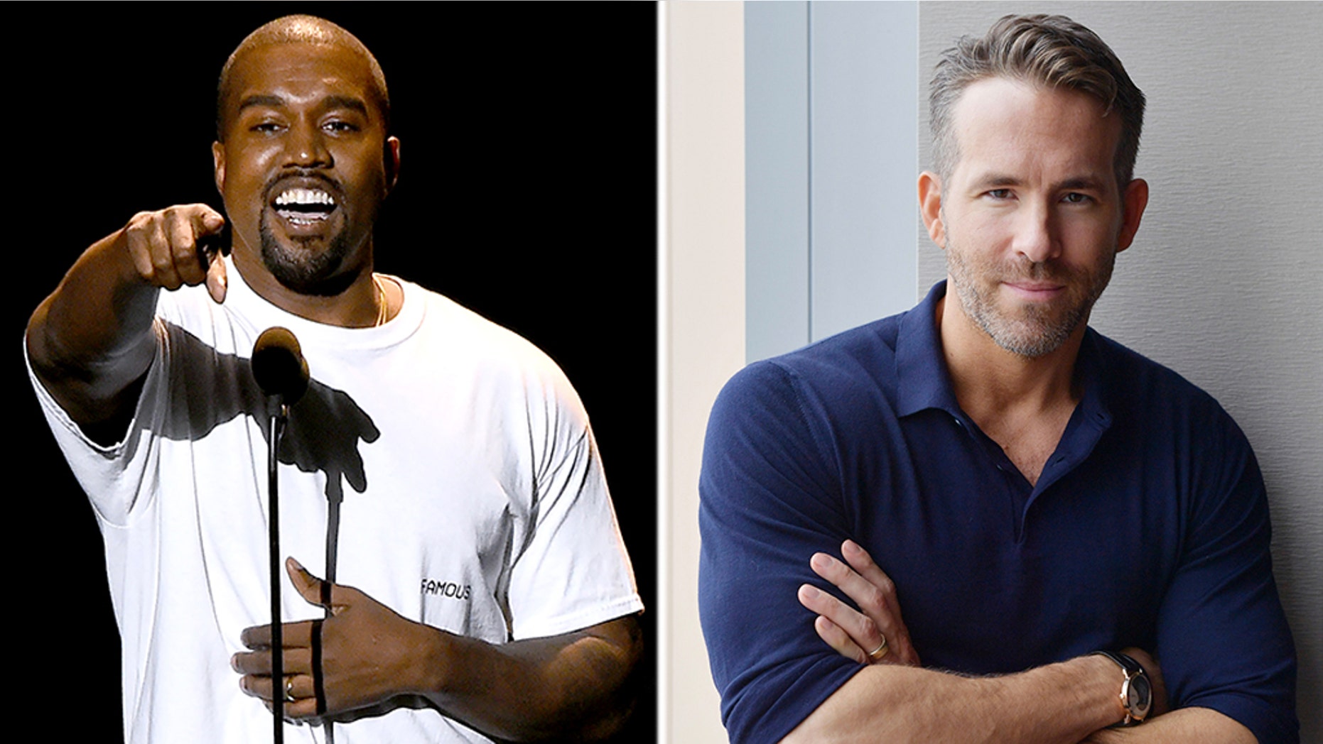 Kanye West (left) tweeted about "Deadpool" this week - before getting a response from the movie's star, Ryan Reynolds (right).