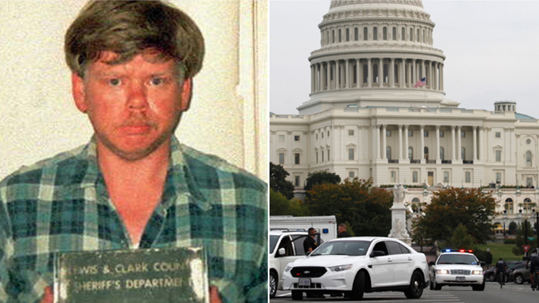 Booking photo from Montana of Russell Eugene Weston, Jr. and the U.S. Capitol on Capitol Hill in Washington.