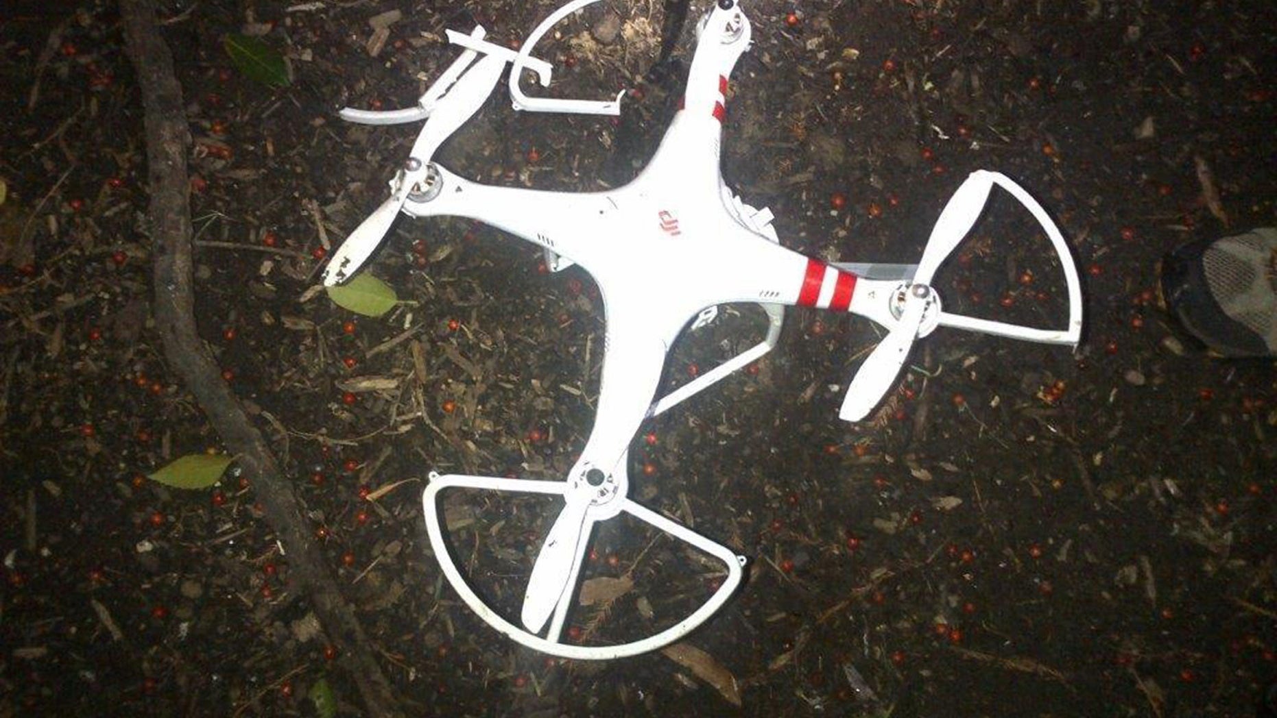 A recreational drone that landed on the White House South Lawn is seen in this U.S. Secret Service handout image taken and released on Jan. 26, 2015.