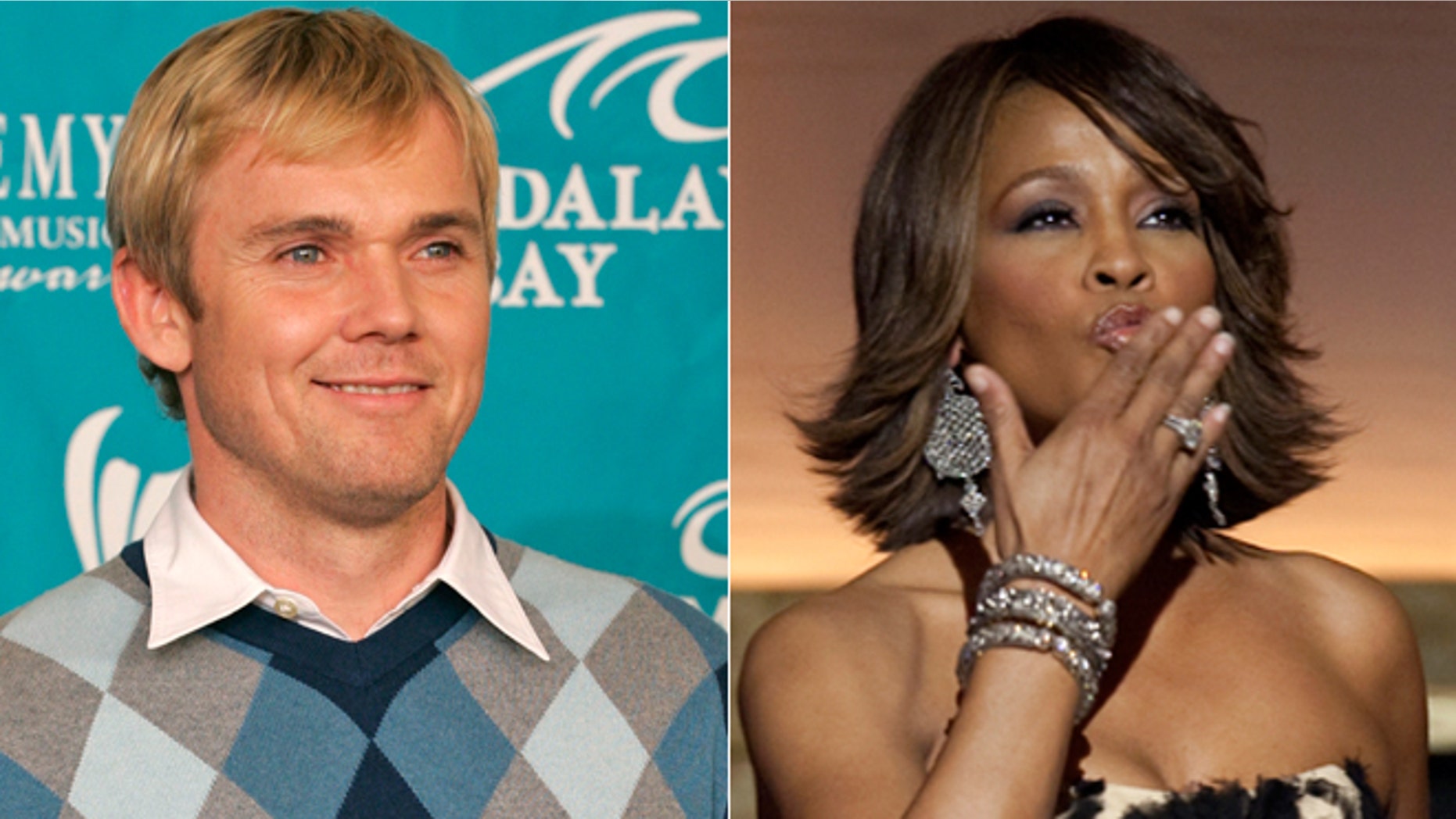 Ricky Schroder, left, and Whitney Houston, right, are shown.