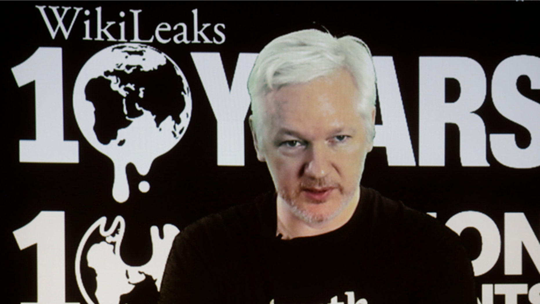 WikiLeaks founder Julian Assange via video link on Oct. 4, 2016.