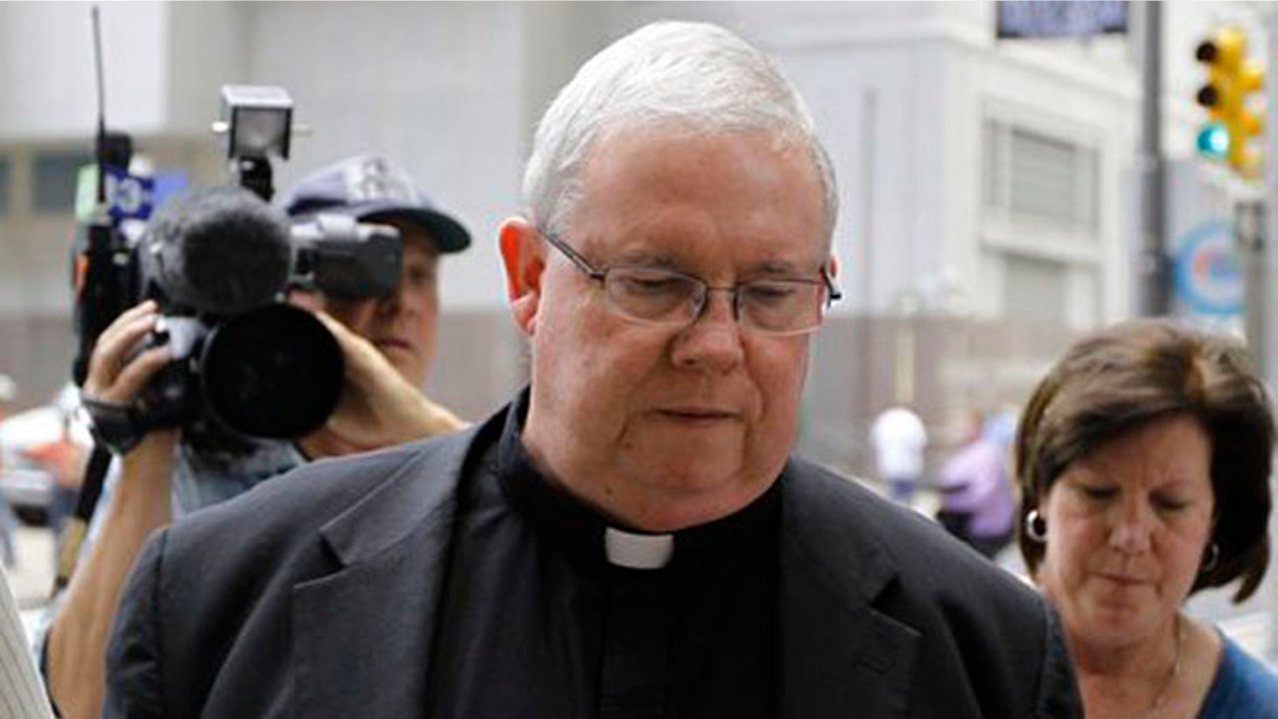 June 22, 2012: Monsignor William Lynn walks to the Criminal Justice Center before a scheduled verdict reading in Philadelphia.