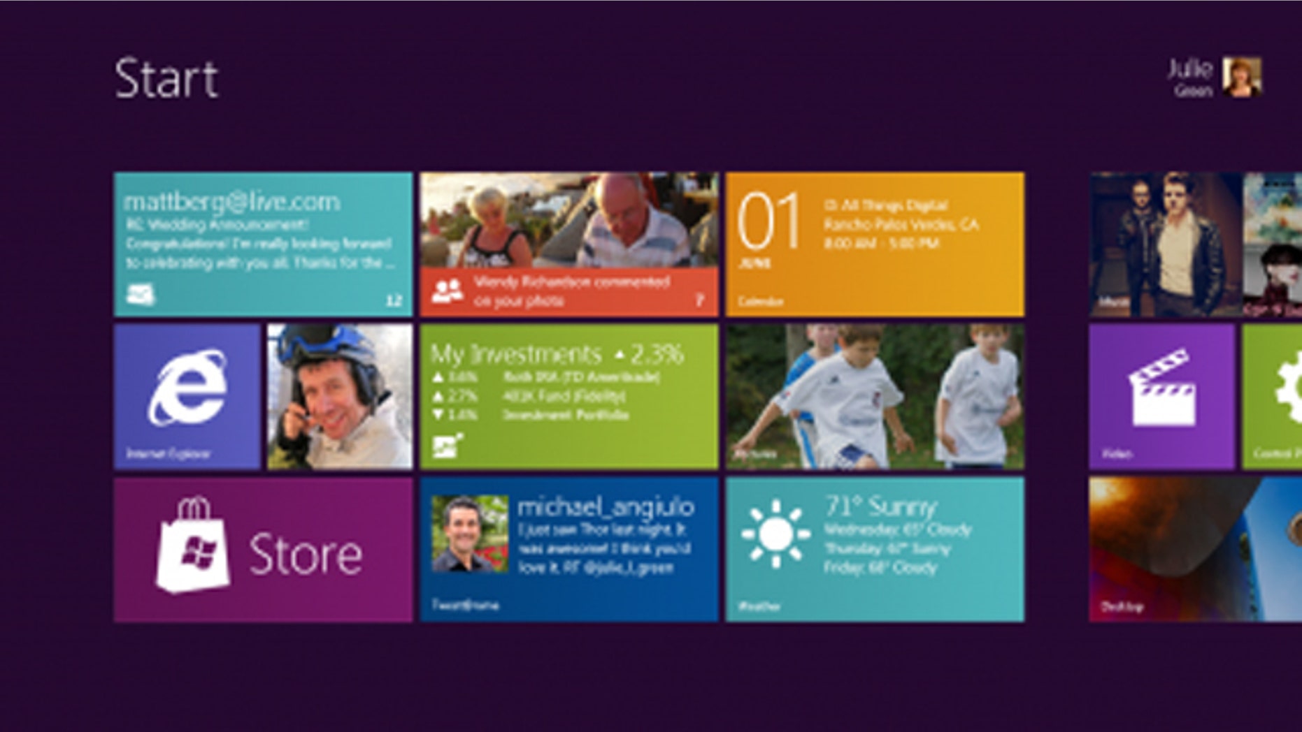 June 1, 2011: At the AllThingsD conference in California, Microsoft executive Steven Sinofsky showed off a revamped, tablet-friendly Start screen for Microsoft Windows 8 that borrows heavily from the company's designs for Windows Phone.