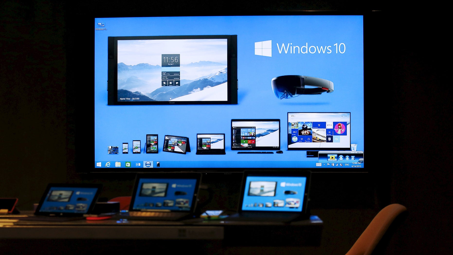 File photo. Windows 10 installed devices are displayed at Microsoft China Center One in Beijing April 14, 2015. The center which has various displays showcases Microsoft inspired innovation in China, the company said.