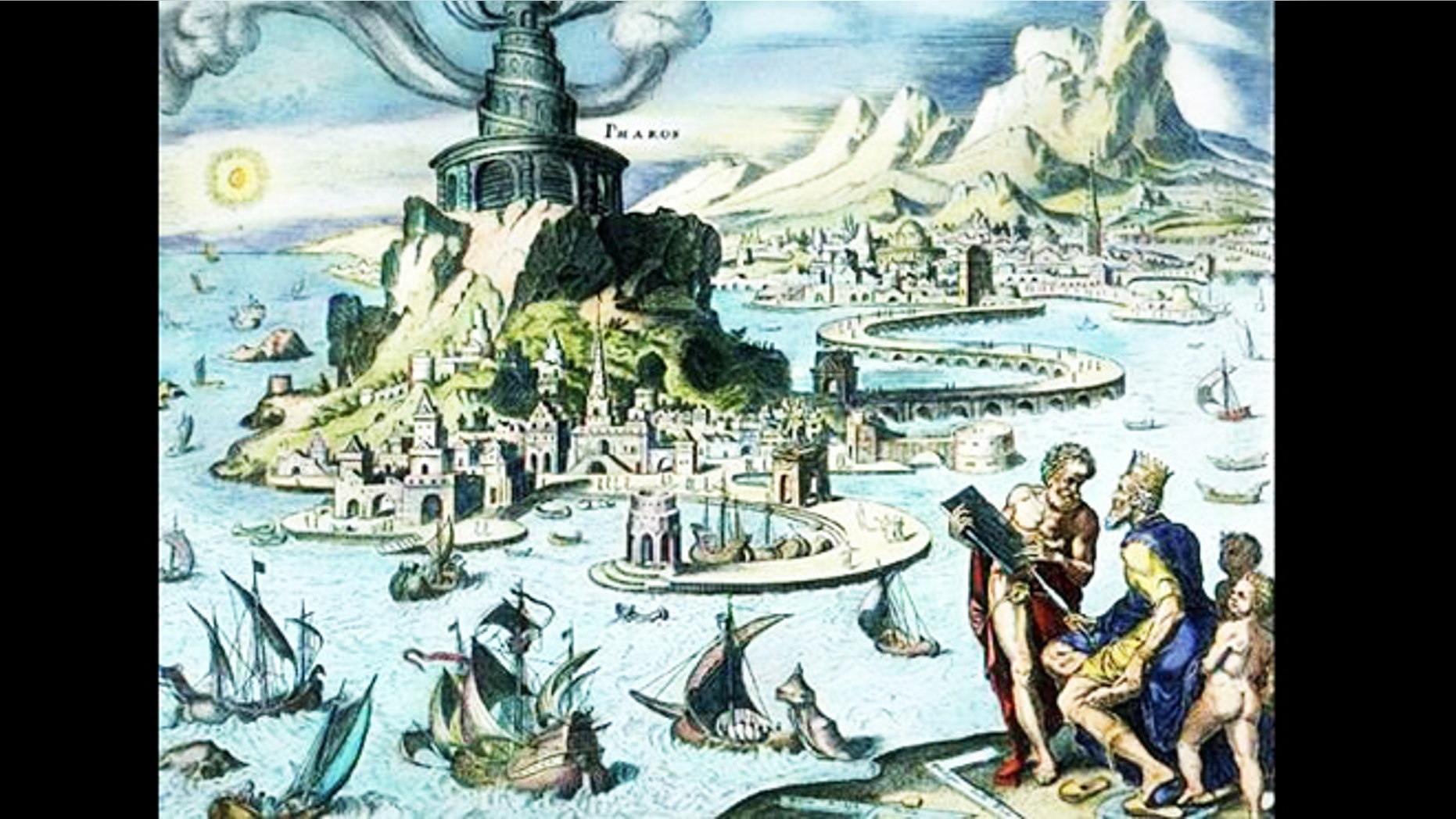 Both practical and beautiful, the 400-foot lighthouse at the mouth of Alexandria harbor started guiding sailors home around 250 BC. A fire made the lighthouse glow at night and a mirror reflected sun rays during the day, some say up to 35 miles away.