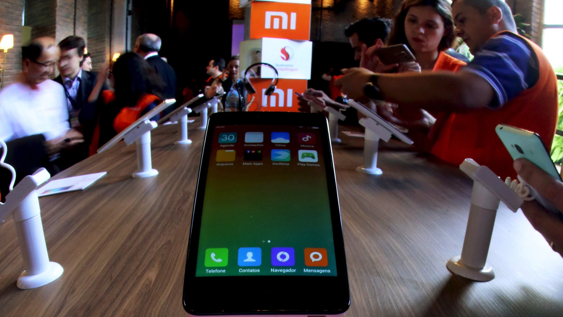 China's Xiaomi Redmi 2 smartphones are displayed to the media during their launch in Sao Paulo, Brazil, June 30, 2015.