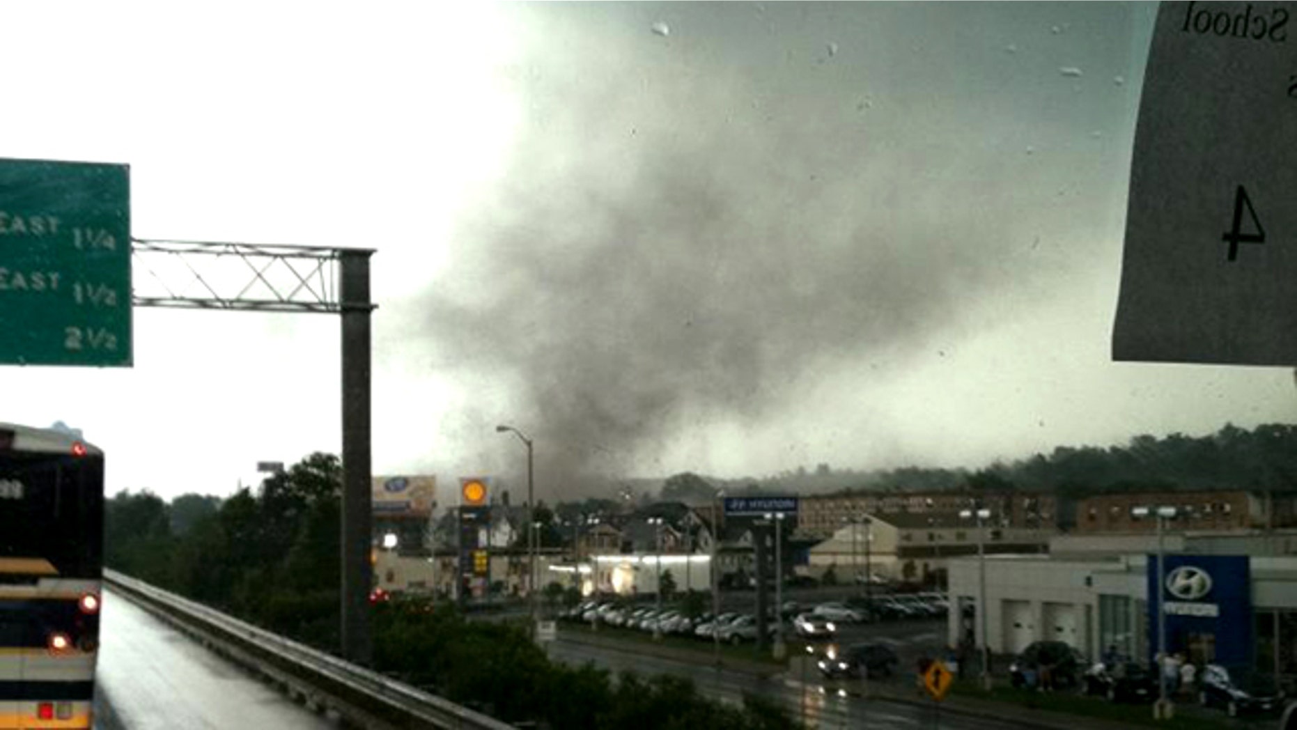 June 1, 2011: Traveling in a bus on Interstate Route 91, in Springfield, Mass., Michelle Gilbert photographed a funnel cloud that touched the ground in Springfield, Mass. causing widespread damage -- and the state's first tornado-related deaths in 16 years.