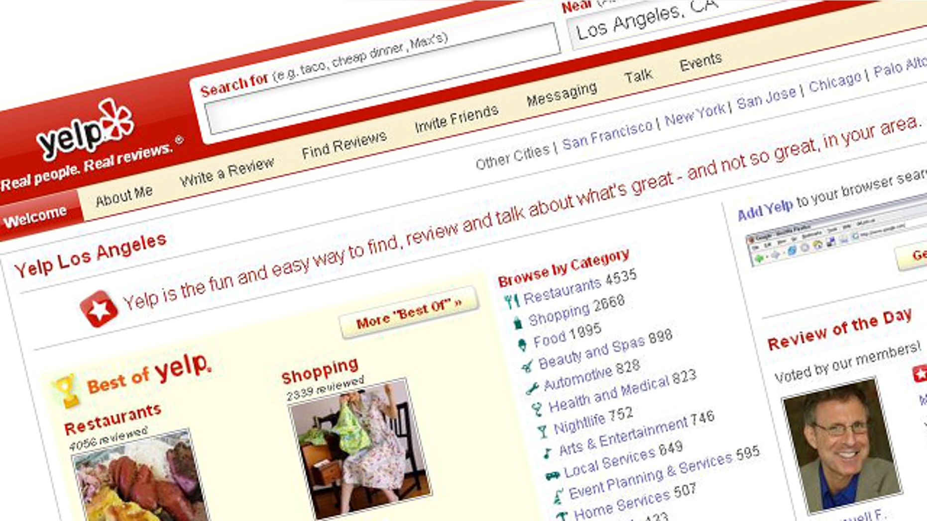 A screen capture of popular reviews Web site Yelp. A recent lawsuit accuses the site of essentially fraudulent reviews.