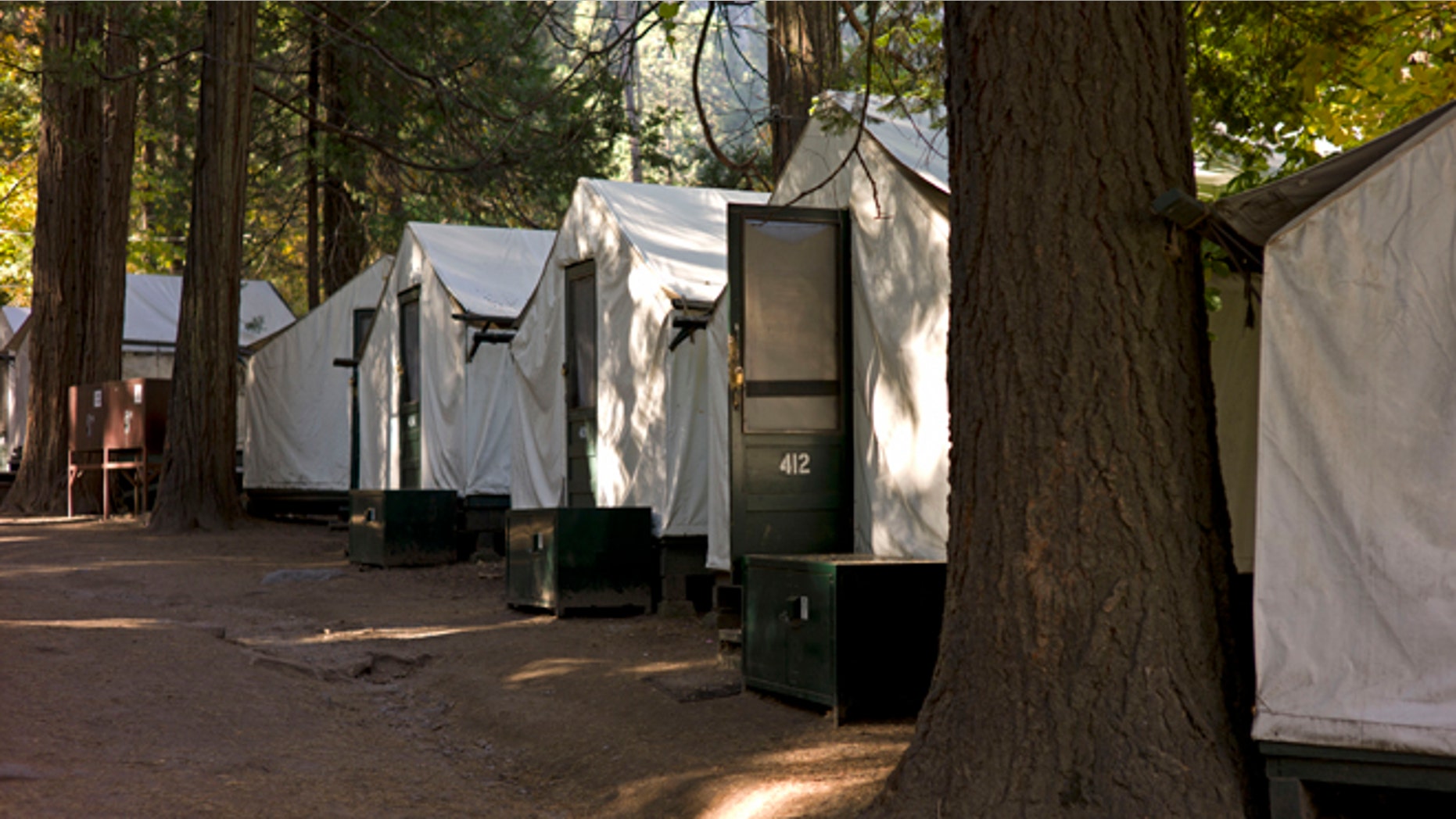 In this photo from Sunday Oct. 23, 2011, tents are seen in Curry Village in Yosemite National Park, Calif. A man died and a woman became seriously ill after contracting a rare rodent-borne disease that might have been linked to their stay at this popular lodging area in Yosemite National Park, officials said Thursday. The man was the first person to die from hantavirus pulmonary syndrome contracted in the park, though two others were stricken in a more remote area in 2000 and 2010, officials said. Testing by the Centers for Disease Control and the California Department of Public Health showed the virus was present in fecal matter from deer mice trapped in Curry Village, an historic, family friendly area of cabins. (AP Photo/Ben Margot)