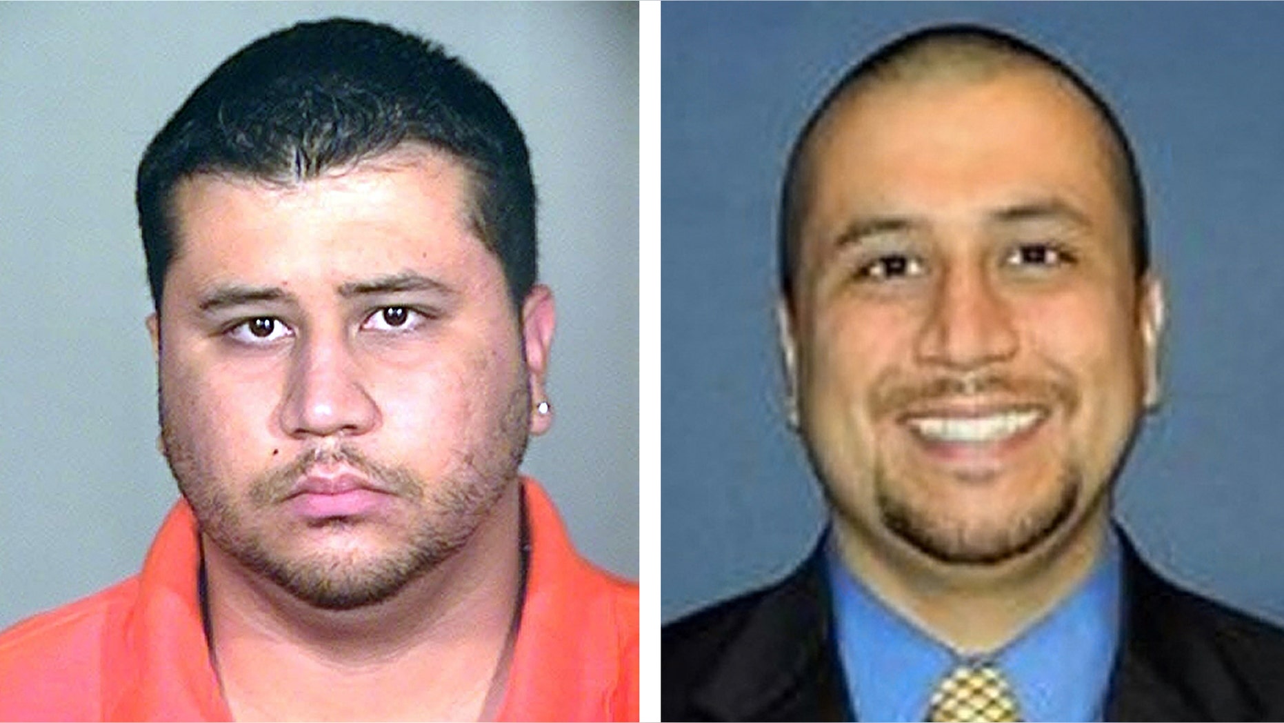 This photo combo shows George Zimmerman. At left is a 2005 booking photo provided by the Orange County Jail via The Miami Herald, and at right is an undated but recent photo of Zimmerman taken from the Orlando Sentinel&'s website.