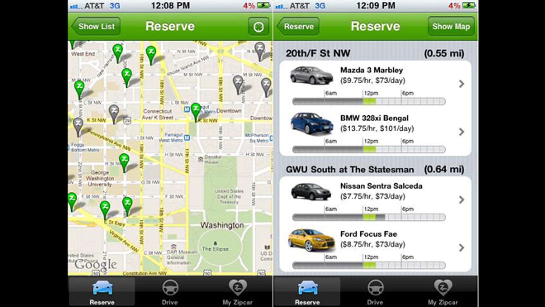 Thousands of college students and city-dwellers have ditched car ownership for Zipcar's service, accessible online and through the app shown here. And prices could be lower -- if not for government policies.