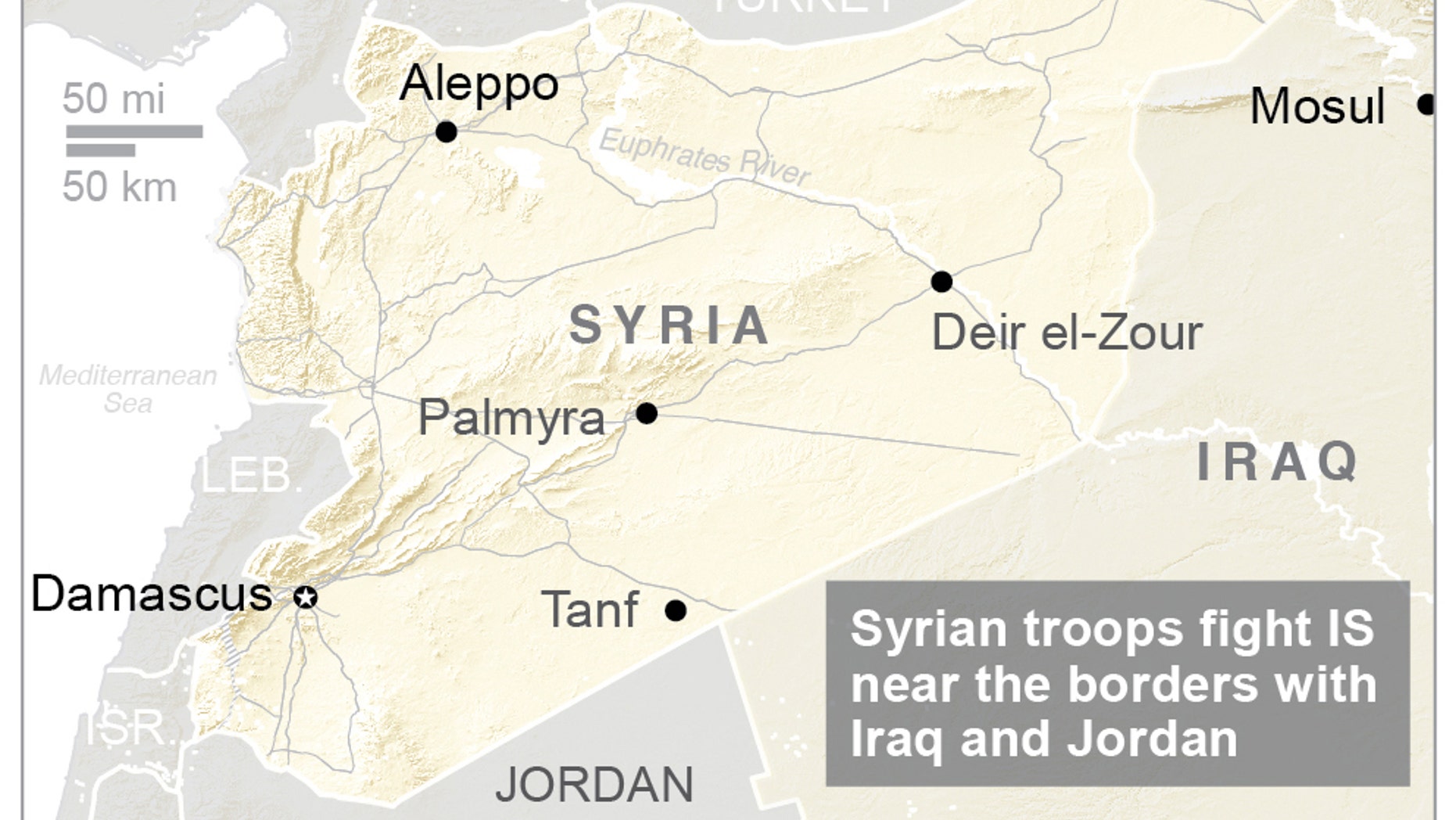 Syrian troops battling in a remote desert area near the borders.