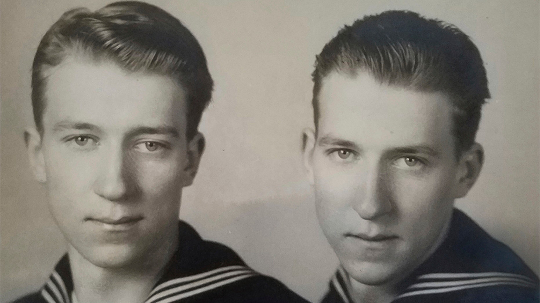 In this undated photo, provided by family member Susan Lawrence, twin brothers Julius Pieper, left, and Ludwig Pieper in their U.S. Navy uniforms.