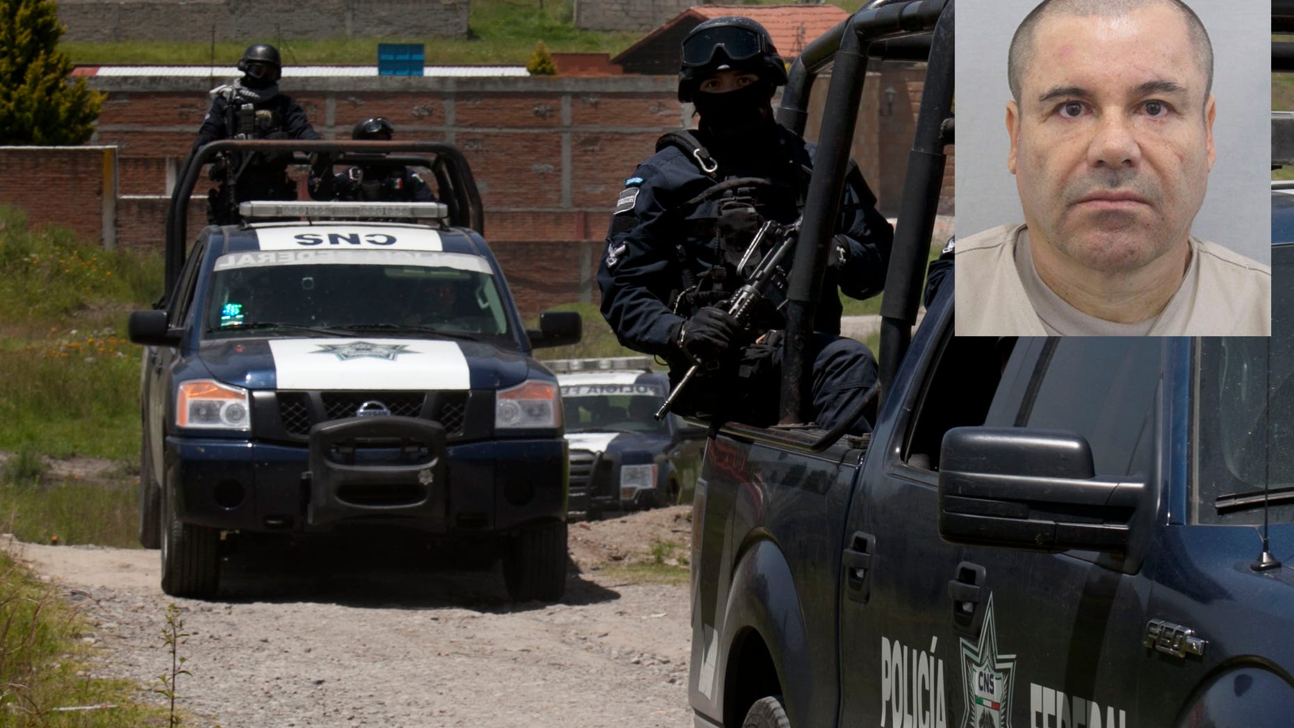 Federal Police stand guard near a half-built house near the Altiplano maximum security prison in Almoloya, July 13, 2015.