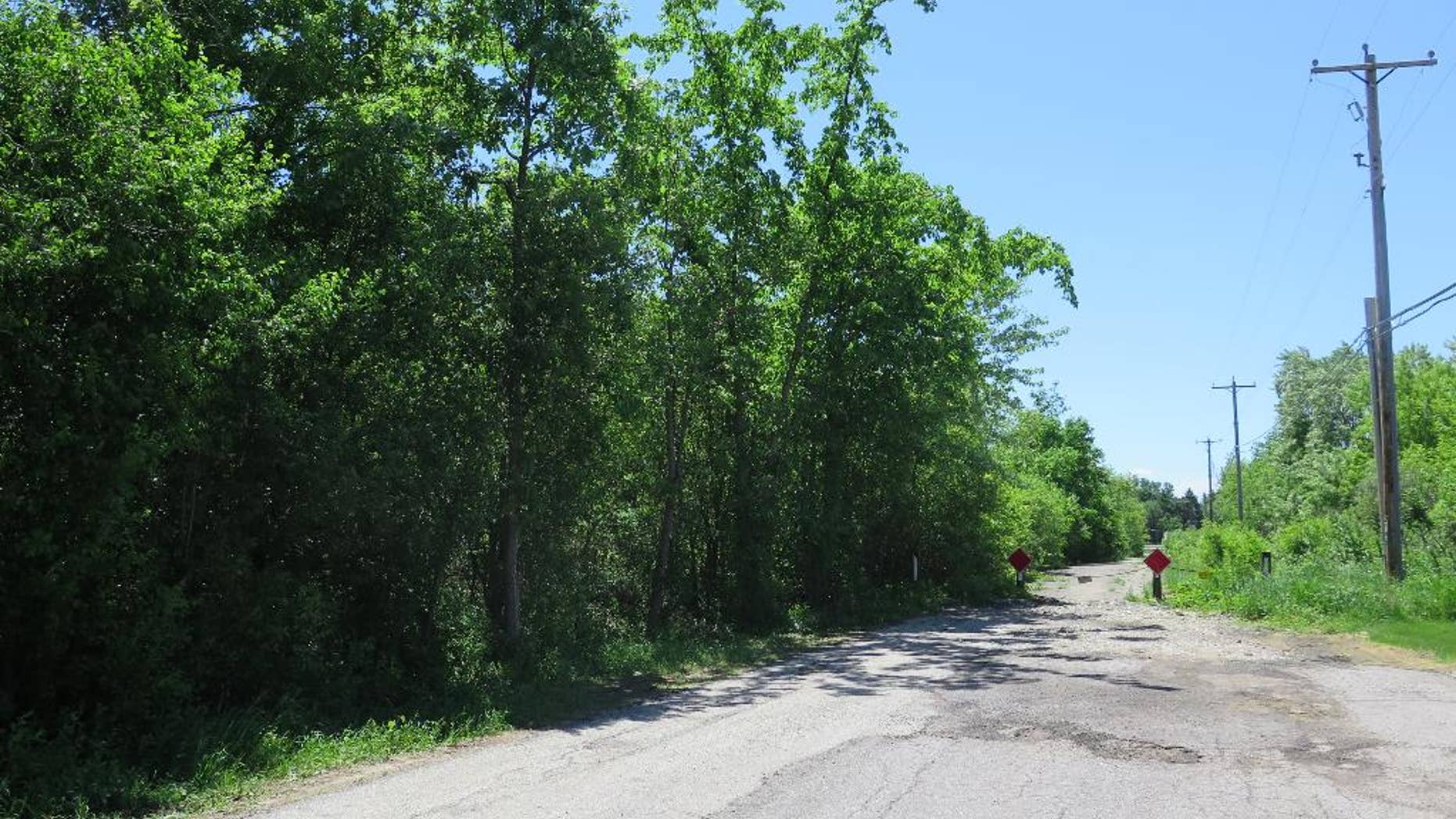 June 3, 2014: The site in Waukesha, Wis., where a bicyclist found a 12-year-old girl who had 19 stab wounds. (AP)