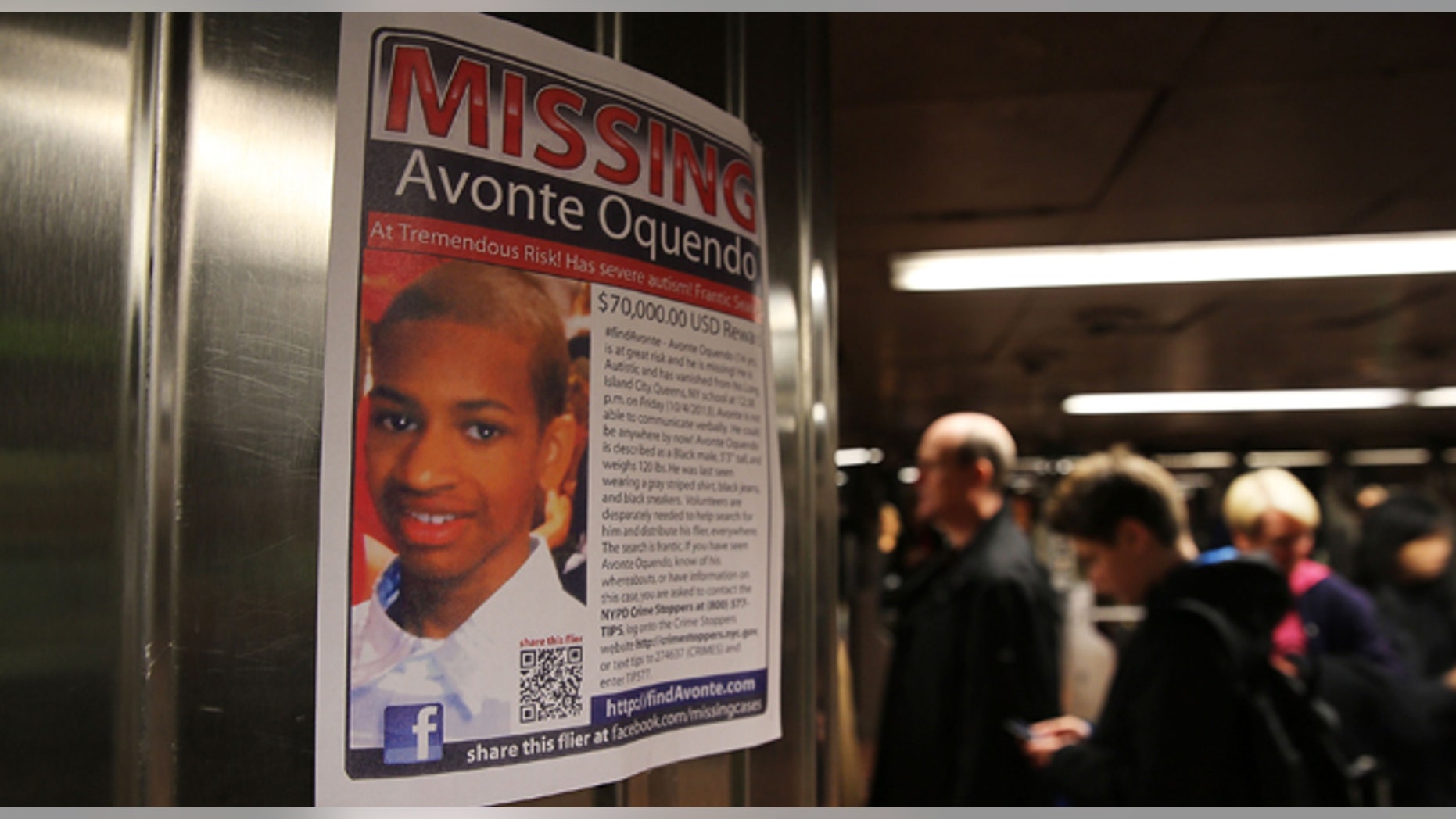 A poster for a missing autistic 14-year-old named Avonte Oquendo hangs in subway station on October 21, 2013 in New York City.