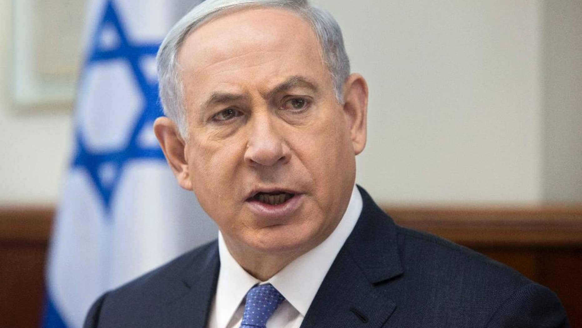 June 7, 2015: Israeli Prime Minister Benjamin Netanyahu attends the weekly cabinet meeting in his Jerusalem office.