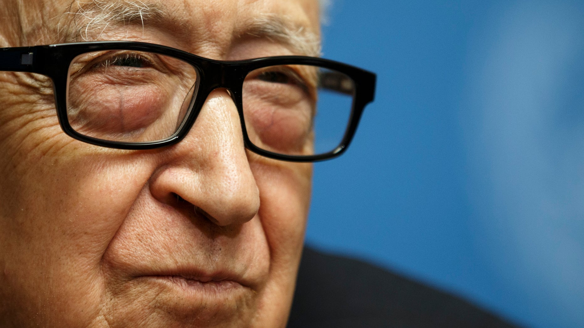 UN-Arab League envoy for Syria, Lakhdar Brahimi, attends a press conference after a trilateral meeting with U.S. and Russian representatives during the 2nd round of negotiation between the Syrian government and the opposition, during a press conference at the European headquarters of the United Nations, in Geneva, Switzerland, Thursday, Feb. 13, 2014. (AP Photo/Keystone, Valentin Flauraud)