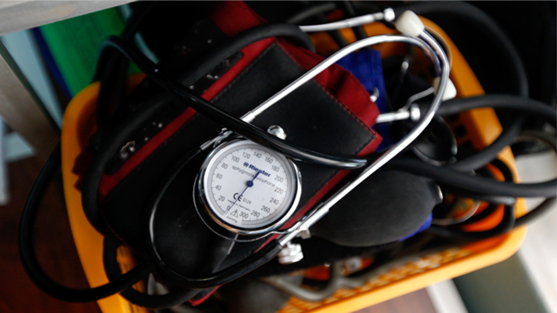 A blood-pressure machine is seen inside a basket with other medical devices (REUTERS/Yorgos Karahalis).