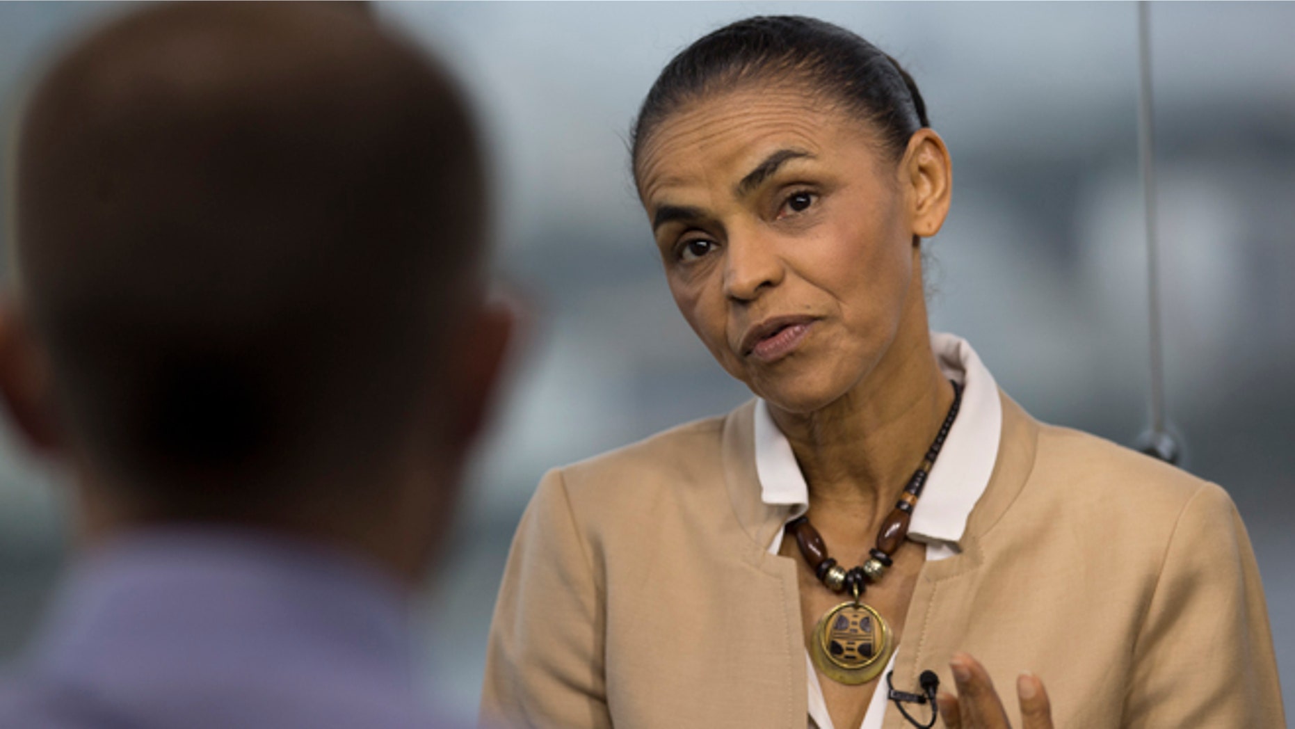 Marina Silva, presidential candidate of the Brazilian Socialist Party, speaks during an interview with AP in Rio de Janeiro, Brazil, Wednesday, Sept. 17, 2014. Silva was thrust into the Socialist Party's presidential nomination when its candidate of choice, Eduardo Campos, died in a plane crash last month. Heading into next months vote, Silva is tied in polls with incumbent President Dilma Rousseff. (AP Photo/Silvia Izquierdo)