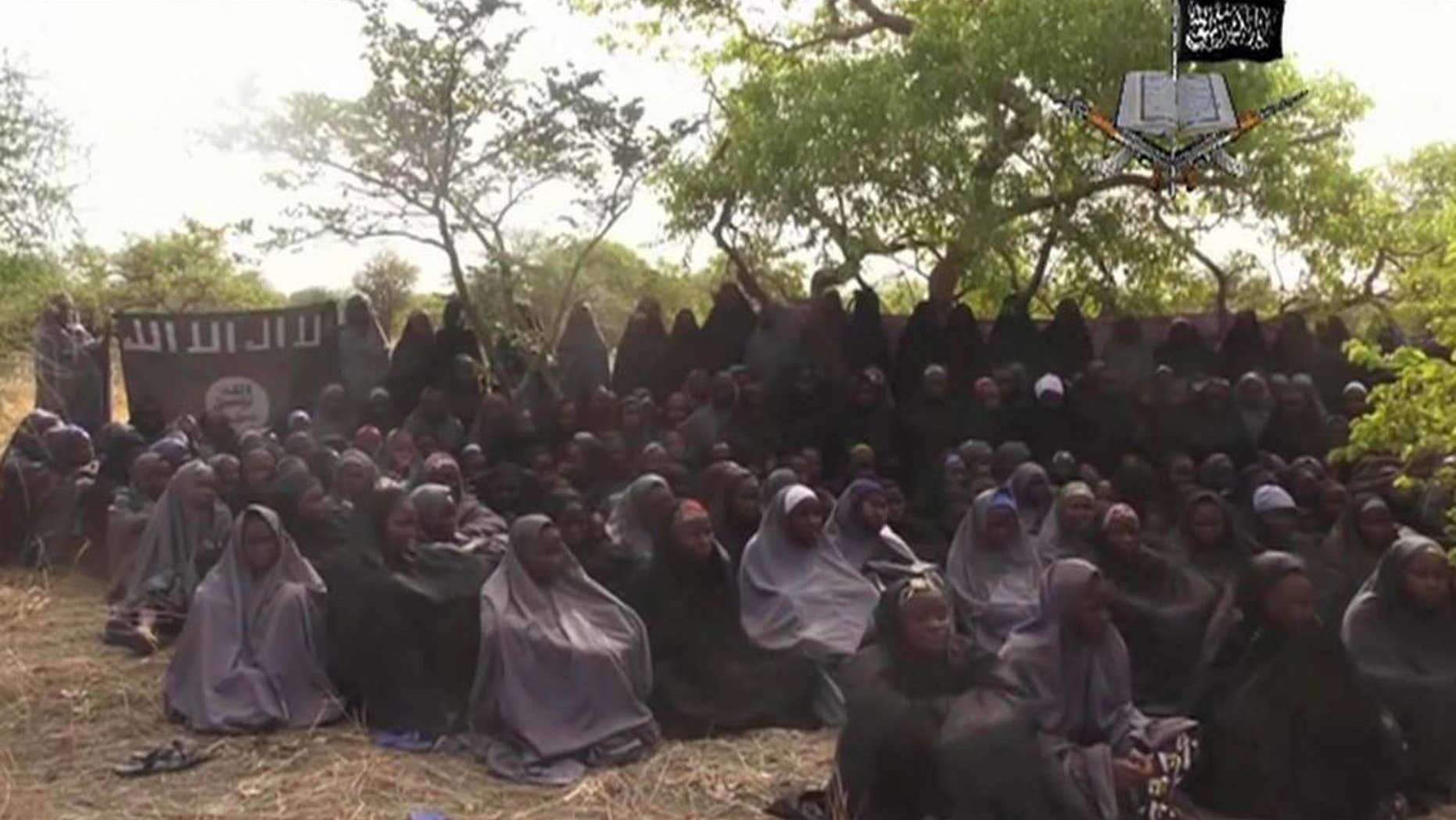 May 12, 2014: This file image taken from video by Nigeria's Boko Haram terrorist network shows the alleged missing girls abducted from the northeastern town of Chibok. (AP)