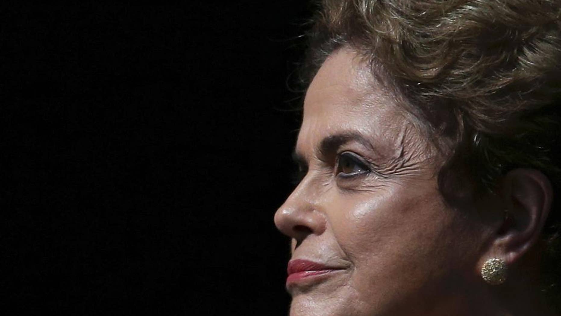 Brazil's President Dilma Rousseff attends the opening of the National Conference of Women, in Brasilia, Brazil, Tuesday, May 10, 2016. The impeachment proceedings against Rousseff took another hairpin turn Tuesday after the acting speaker of Congress' lower house Waldir Maranhao put the impeachment process back on track a day after he sparked chaos and sowed further discord among Brazil's fractious political class by annulling an April 17 vote by the Chamber of Deputies for impeachment. (AP Photo/Eraldo Peres)