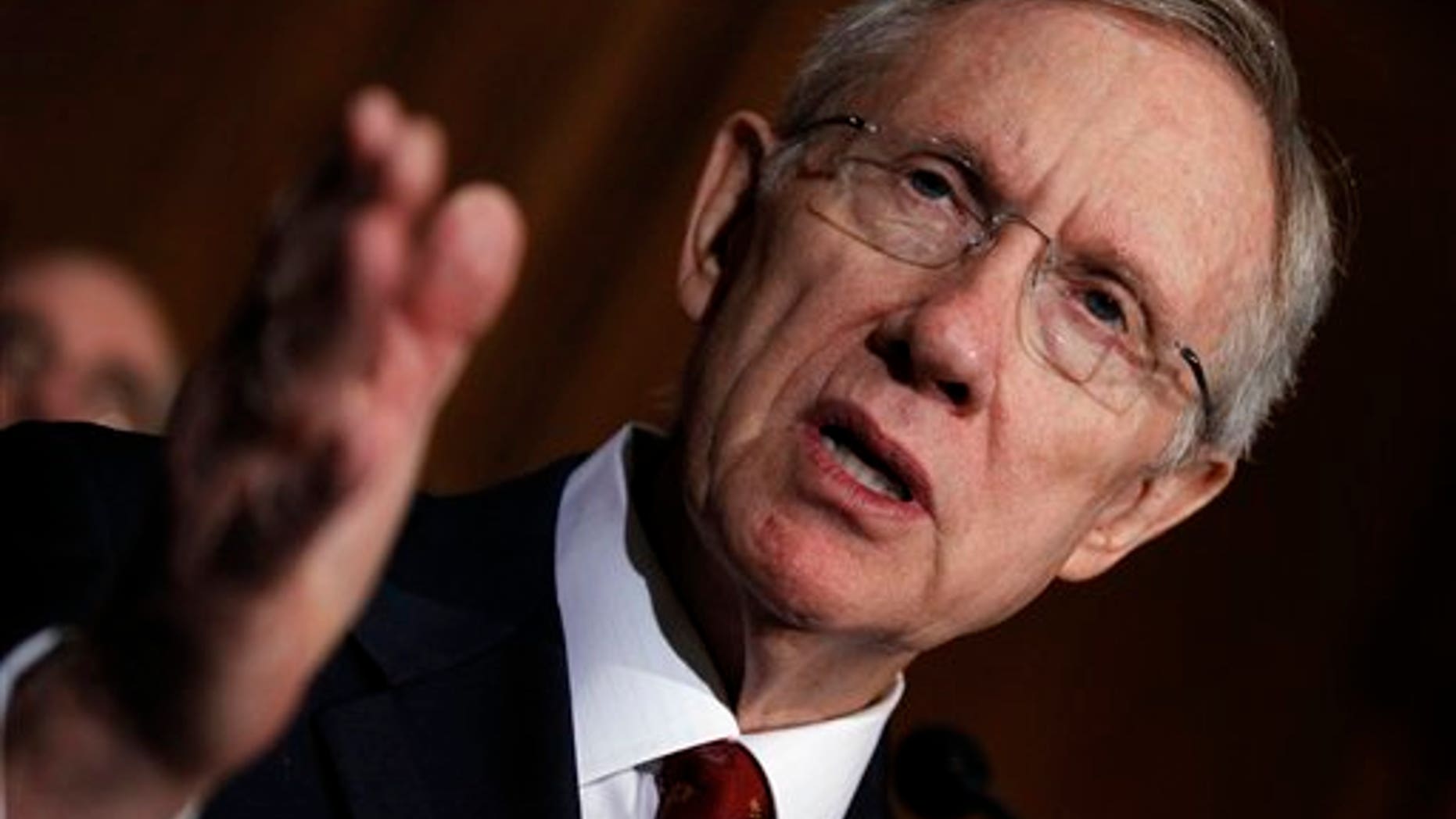 Senate Majority Leader Harry Reid of Nev. gestures during a news conference about the federal medical assistance program, Thursday, Aug. 5, 2010, on Capitol Hill in Washington. (AP Photo/Alex Brandon)