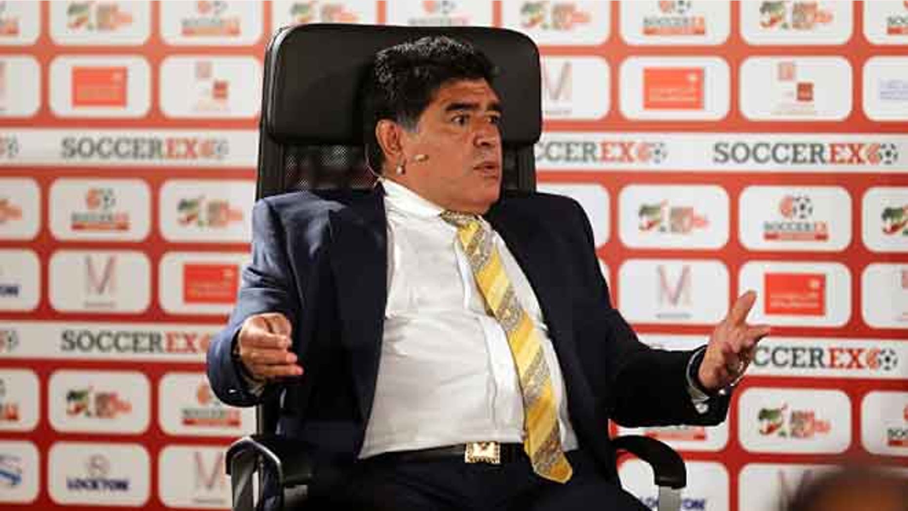Maradona on May 4, 2015 at the King Hussein convention centre, Dead Sea, Jordan.