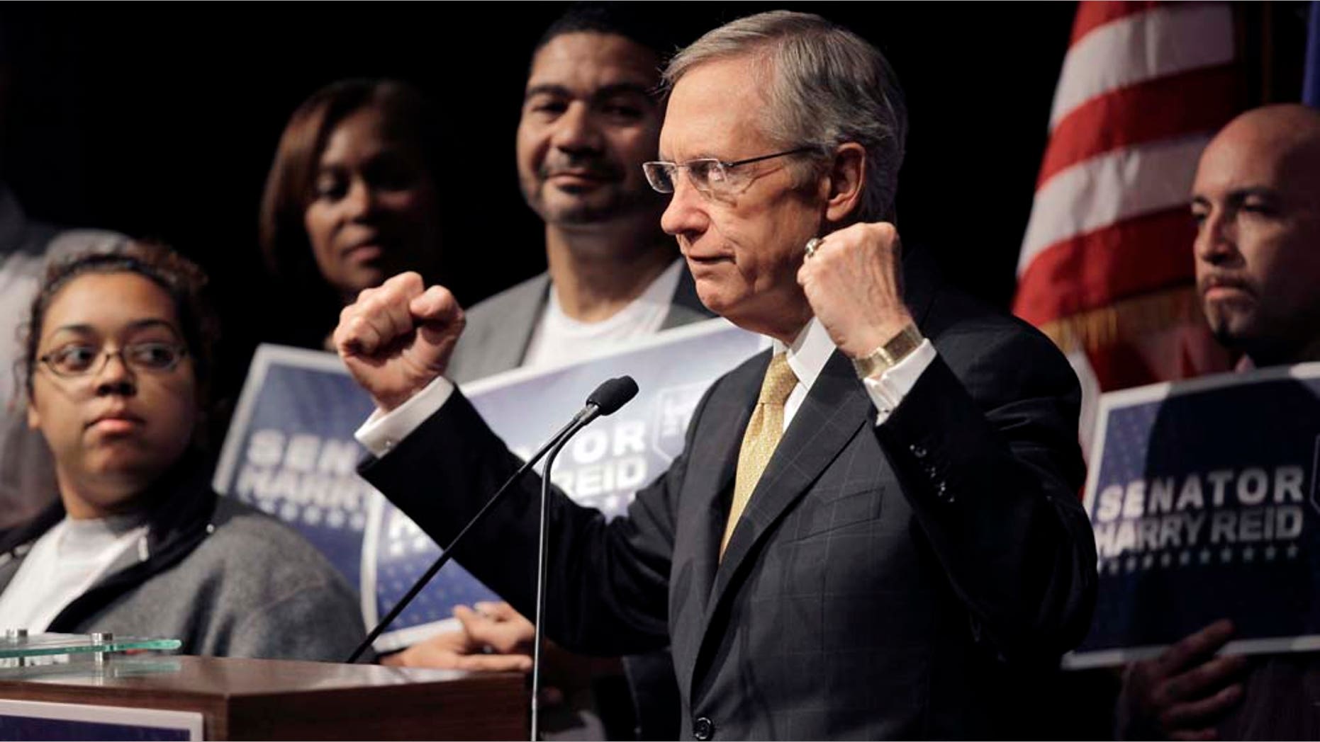 Senate majority leader Harry Reid, D-Nev., answers questions at a news conference Wednesday, Nov. 3, 2010, in Las Vegas. (AP Photo/Julie Jacobson)