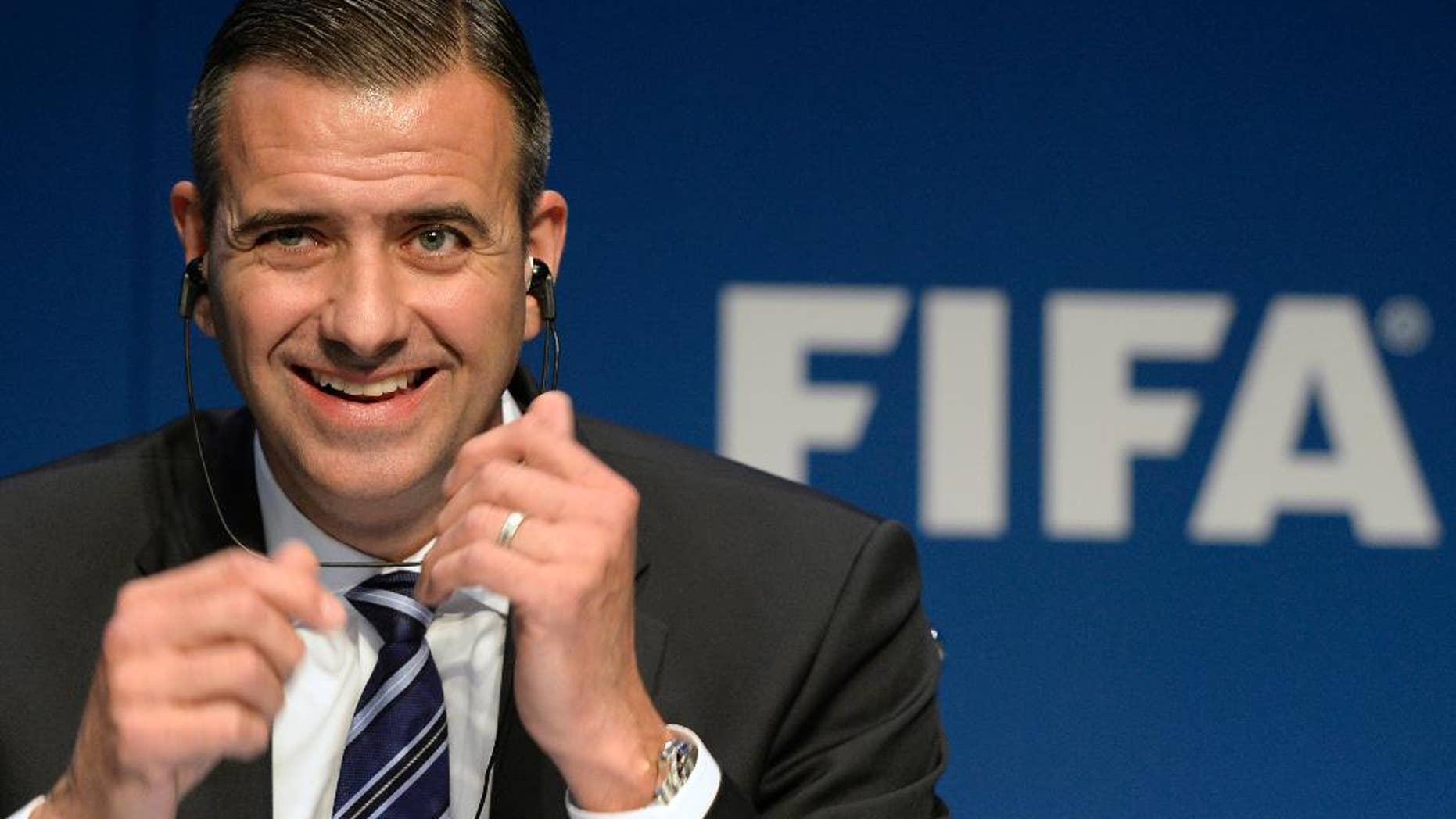 FILE - In this Thursday, Dec. 3, 2015 file photo, Markus Kattner, FIFA acting Secretary General, attends a press conference at the FIFA Headquarters in Zurich, Switzerland. FIFA has fired deputy secretary general Markus Kattner after allegedly uncovering financial wrongdoing during an internal investigation, it was reported Monday May 23, 2016. Kattner, who joined FIFA as director of finance in 2003, has been temporarily filling the top administrative job of world soccer's governing body since Jerome Valcke was suspended last year before being fired himself. (Walter Bieri/Keystone via AP, File)