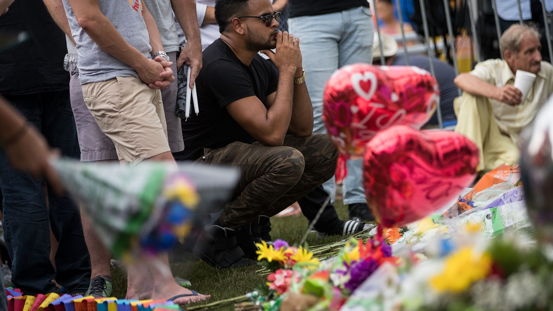 Makeshift memorial for the victims of the Pulse Nightclub shootings in Orlando, Florida.