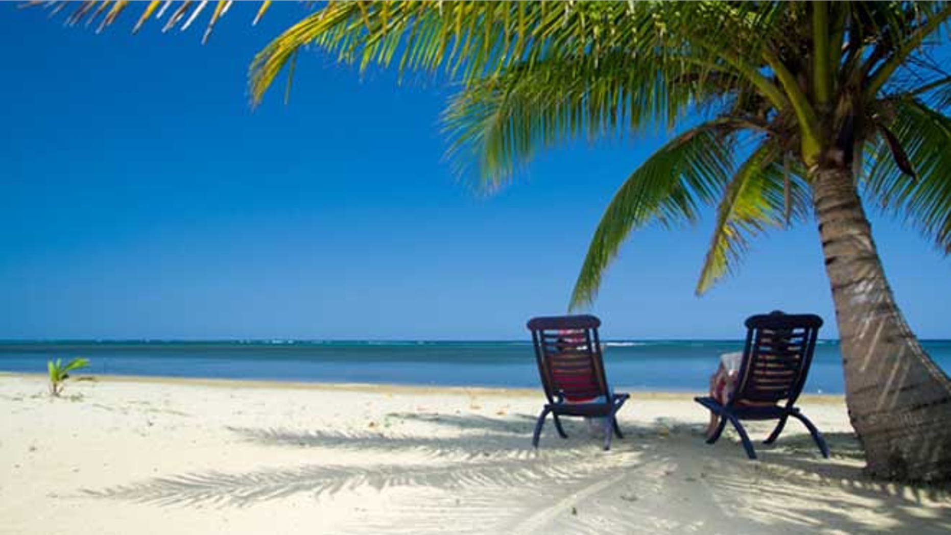 Relaxing under a palm tree on remote beach