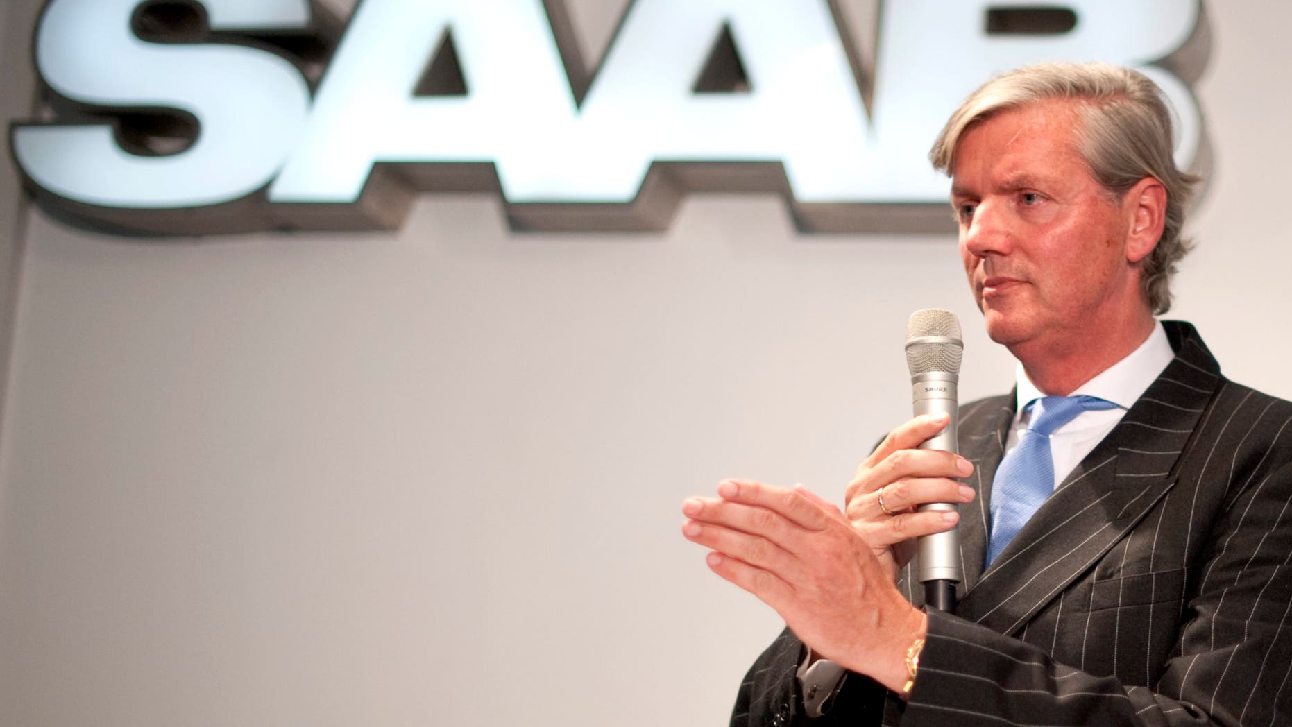 September 7: Victor Muller, Spyker Chief Executive and Chairman of Saab Automobile, speaks during a news conferense in Trollhattan, Sweden.