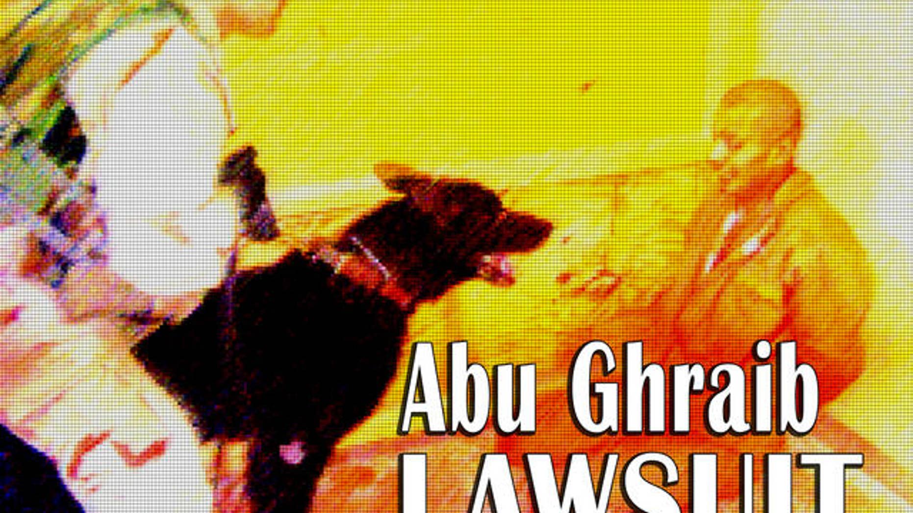 ** ** HOLD FOR RELEASE UNTIL 12:01 A.M. EDT, WEDNESDAY, JUNE 18, 2008 ** ** ** FILE ** This file image obtained by The Associated Press shows Sgt. Michael Smith, left, with his dog Marco, watching a detainee at an unspecified date in 2003 at the Abu Ghraib prison in Baghdad, Iraq. Years after being released by the U.S. military, former detainees held in Abu Ghraib and Guantanamo Bay Naval Base are suffering debilitating injuries and mental disorders from their interrogation and alleged torture, according to a new report by a human rights group. (AP Photo/File)