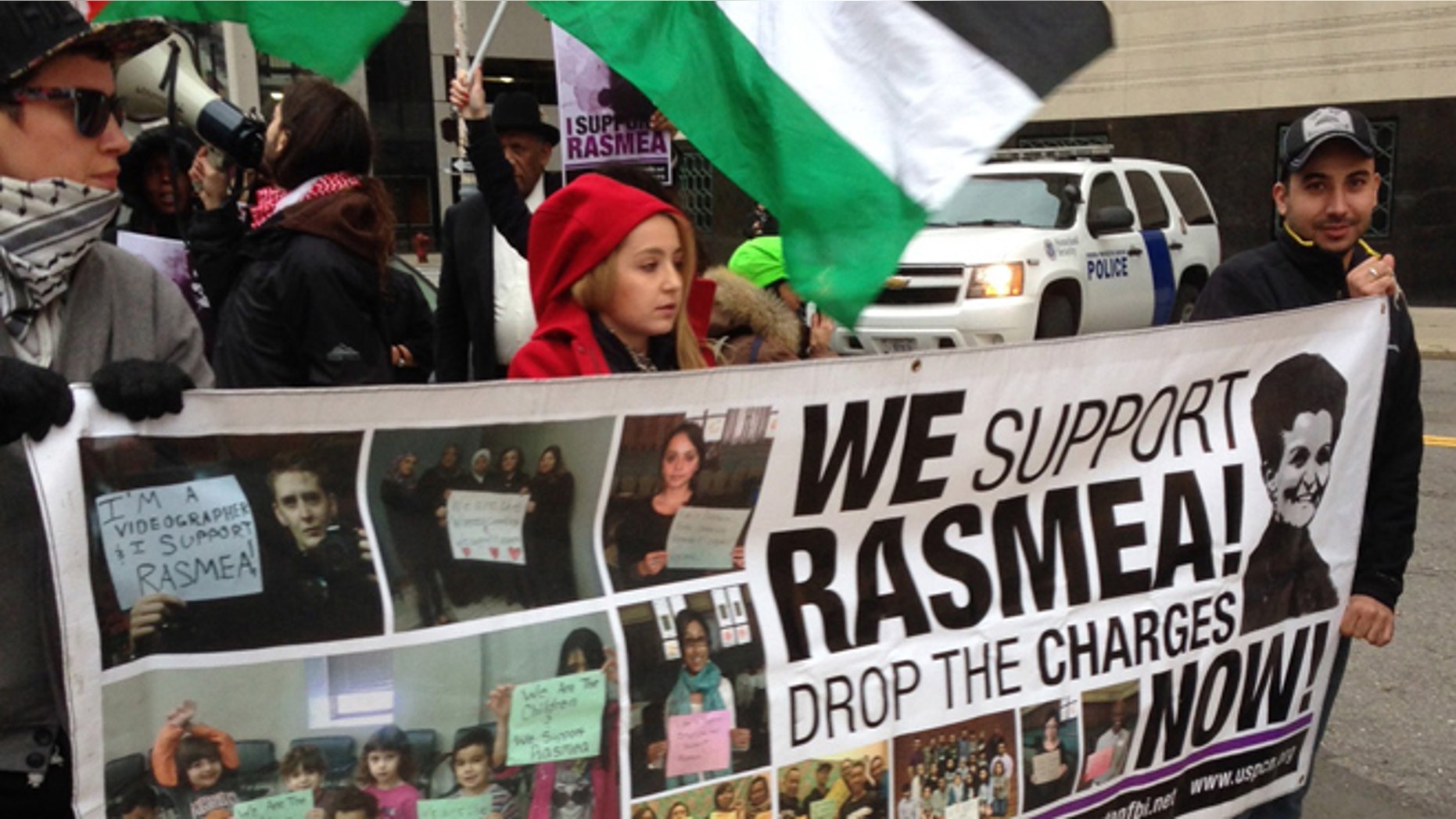 Nov. 4, 2014: Rasmieh Odeh's supporters march outside the federal courthouse in Detroit (AP)