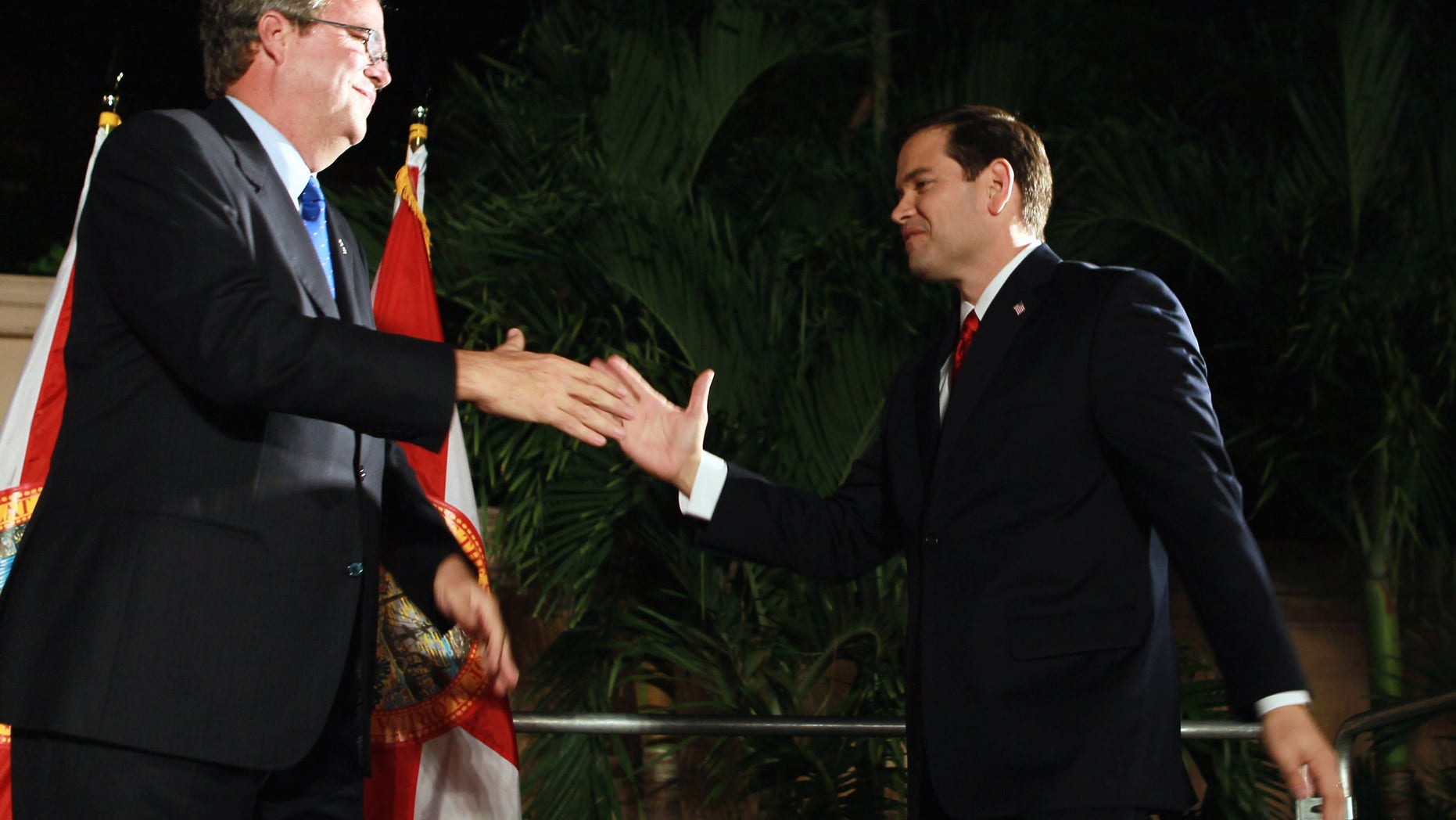 U.S. Senator Marco Rubio and former Governor of Florida Jeb Bush in a November 2010 file photo.