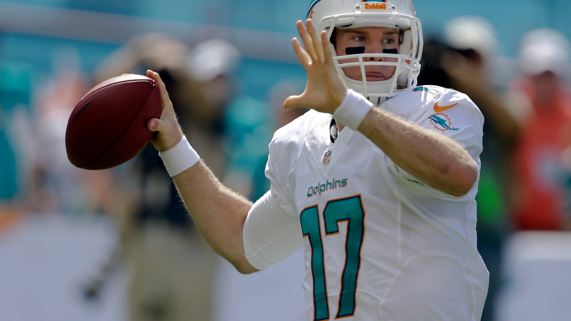 Miami Dolphins quarterback Ryan Tannehill (17) looks to pass during the first half of an NFL football game against the Buffalo Bills, Sunday, Oct. 20, 2013, in Miami Gardens, Fla. (AP Photo/Lynne Sladky)