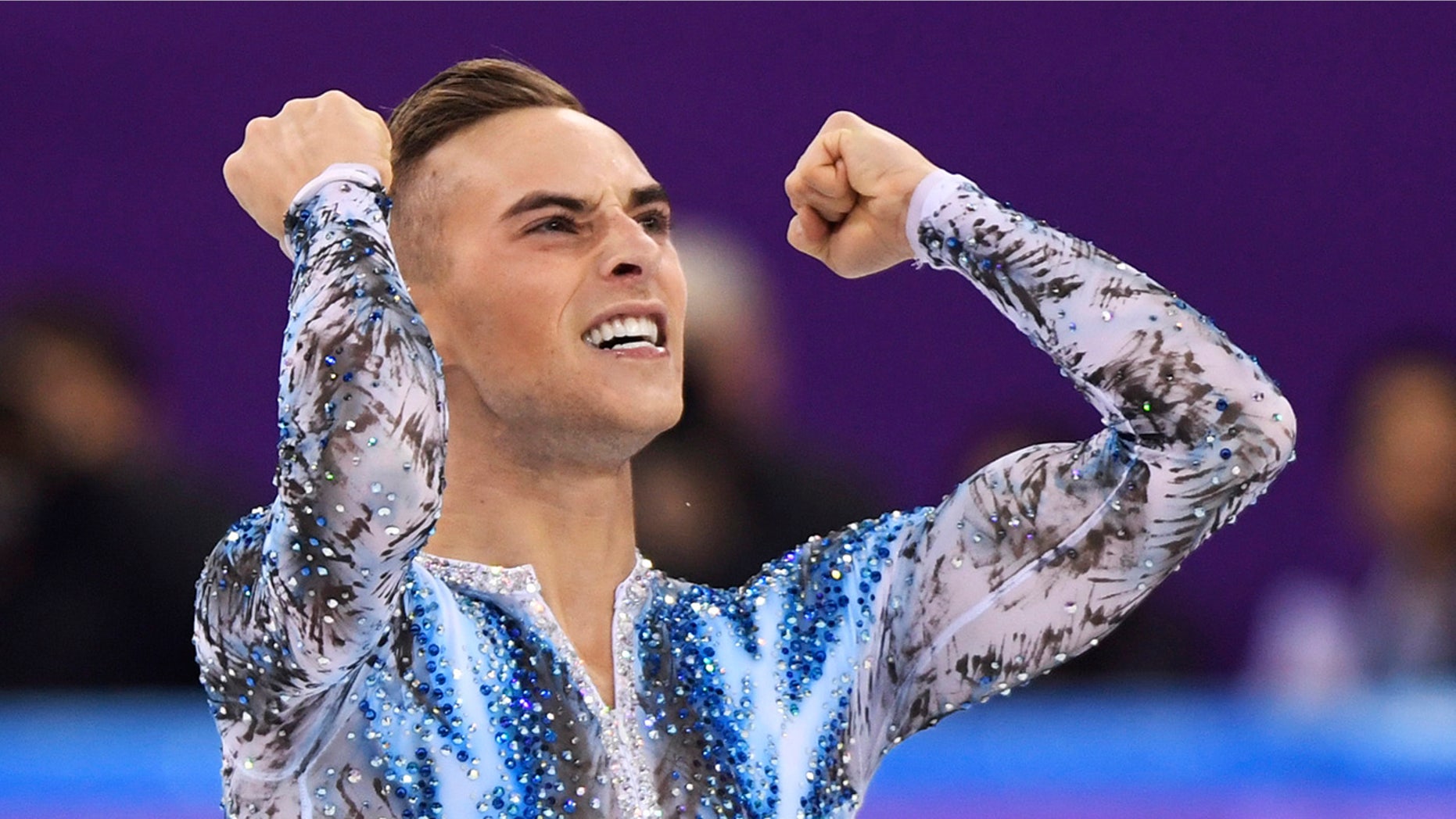 Adam Rippon of the United States reacts after his performance in the men's single skating free skating in the Gangneung Ice Arena at the 2018 Winter Olympics in Gangneung, South Korea, Monday, Feb. 12, 2018.