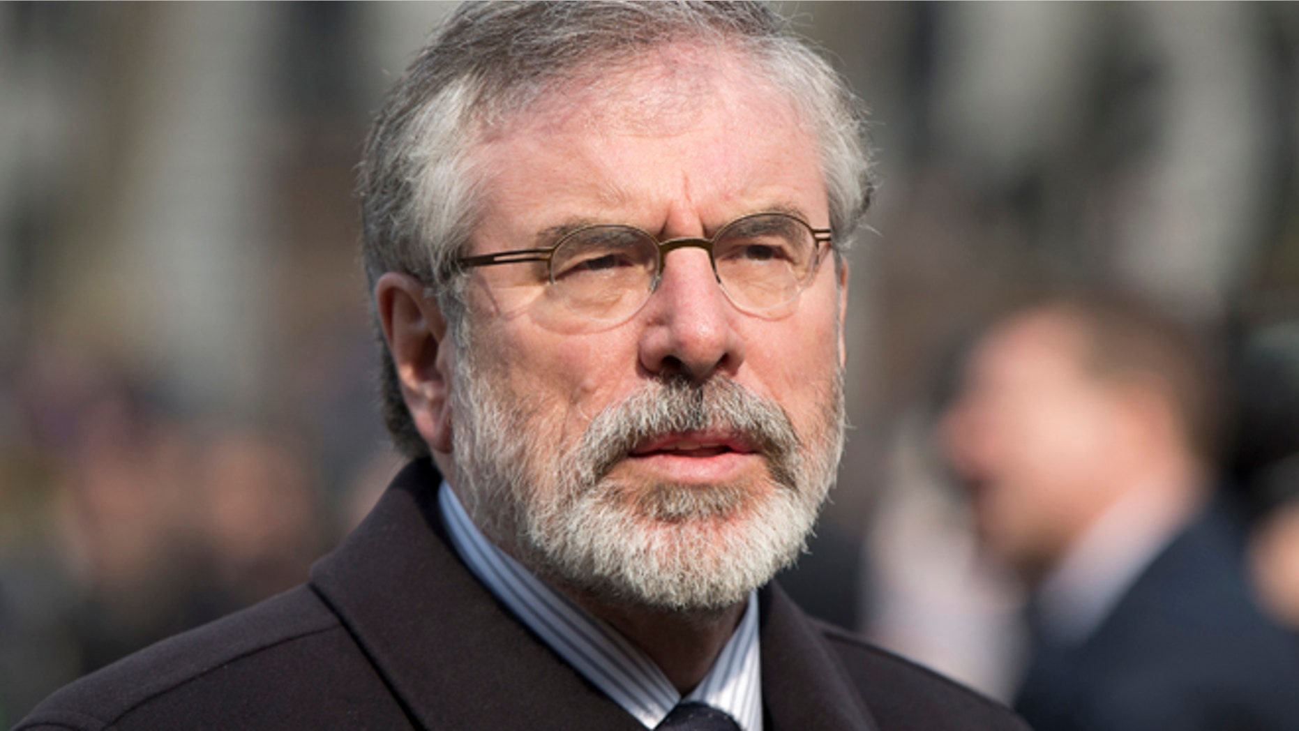 Mar. 27, 2014: Sinn Fein president Gerry Adams arrives at the funeral of veteran British Labour politician Tony Benn at St Margaret's Church, Westminster Abbey in London.