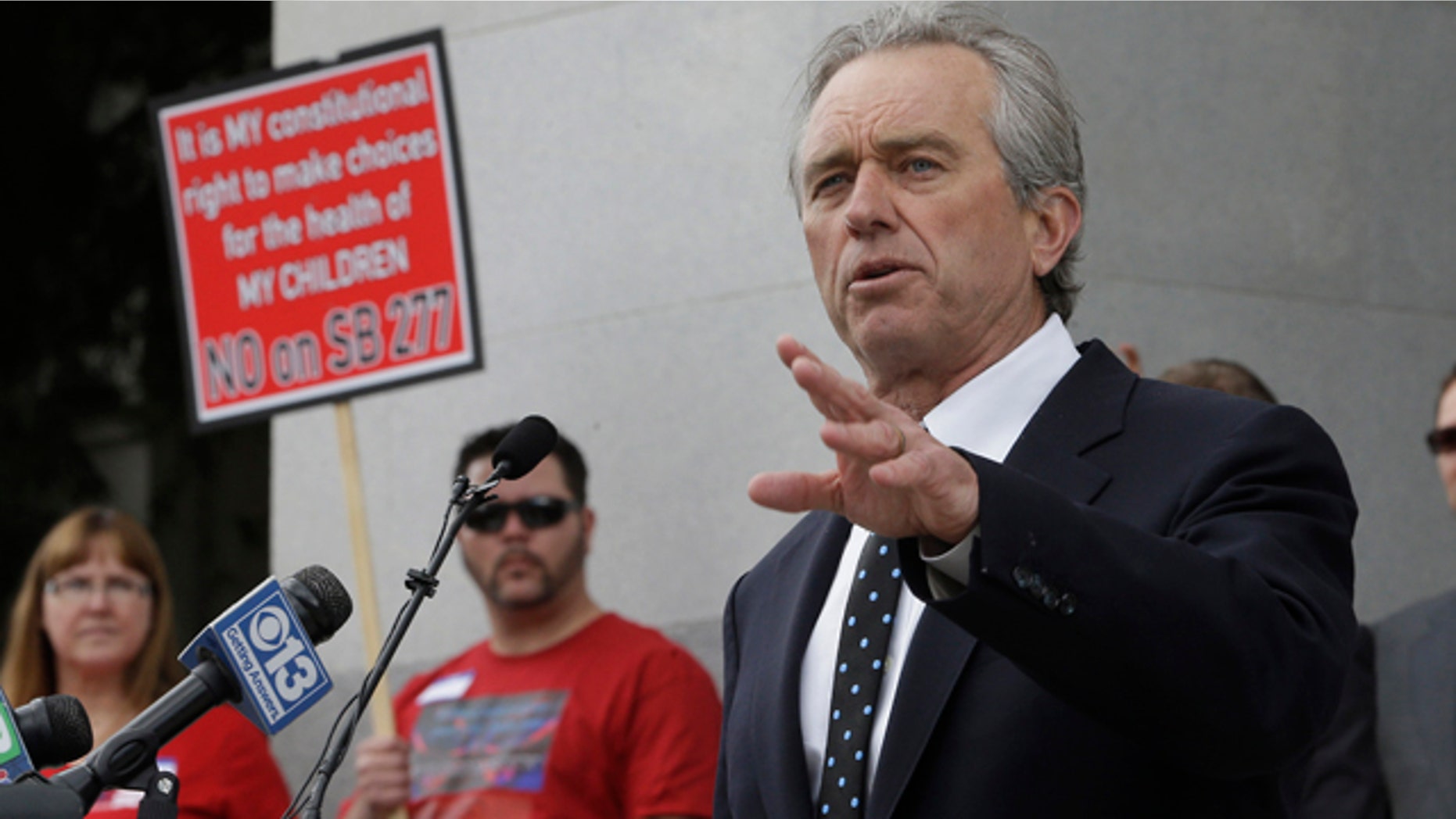 April 8, 2015: Robert Kennedy, Jr., son of former U.S. Attorney Gen. Robert Kennedy and nephew of President John F. Kennedy, speaks against a measure requiring California schoolchildren to get vaccinated during a rally at the state Capitol in Sacramento. (AP Photo/Rich Pedroncelli)