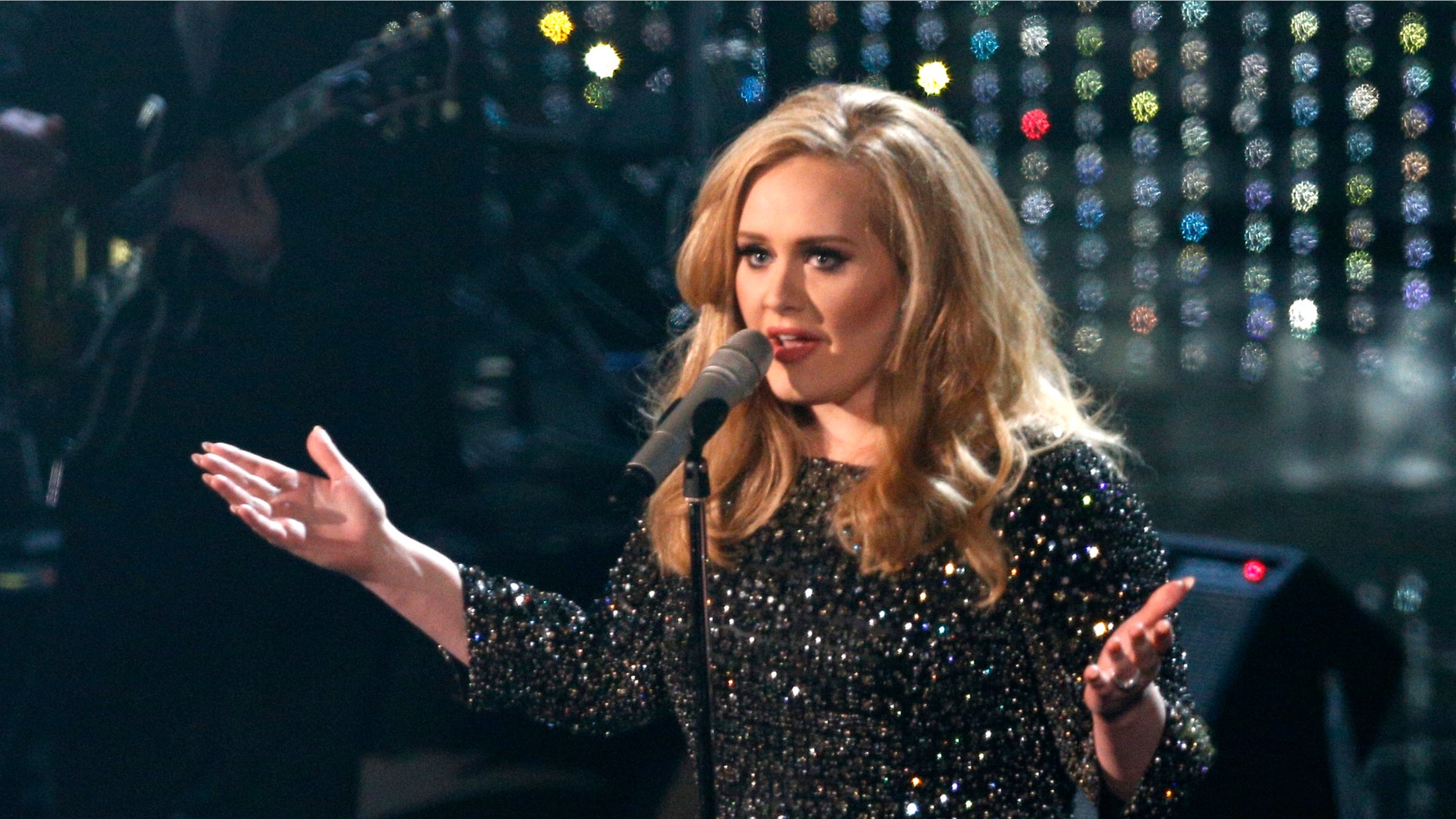 February 24, 2013. British singer Adele perfoming at the 85th Academy Awards in Hollywood, California.