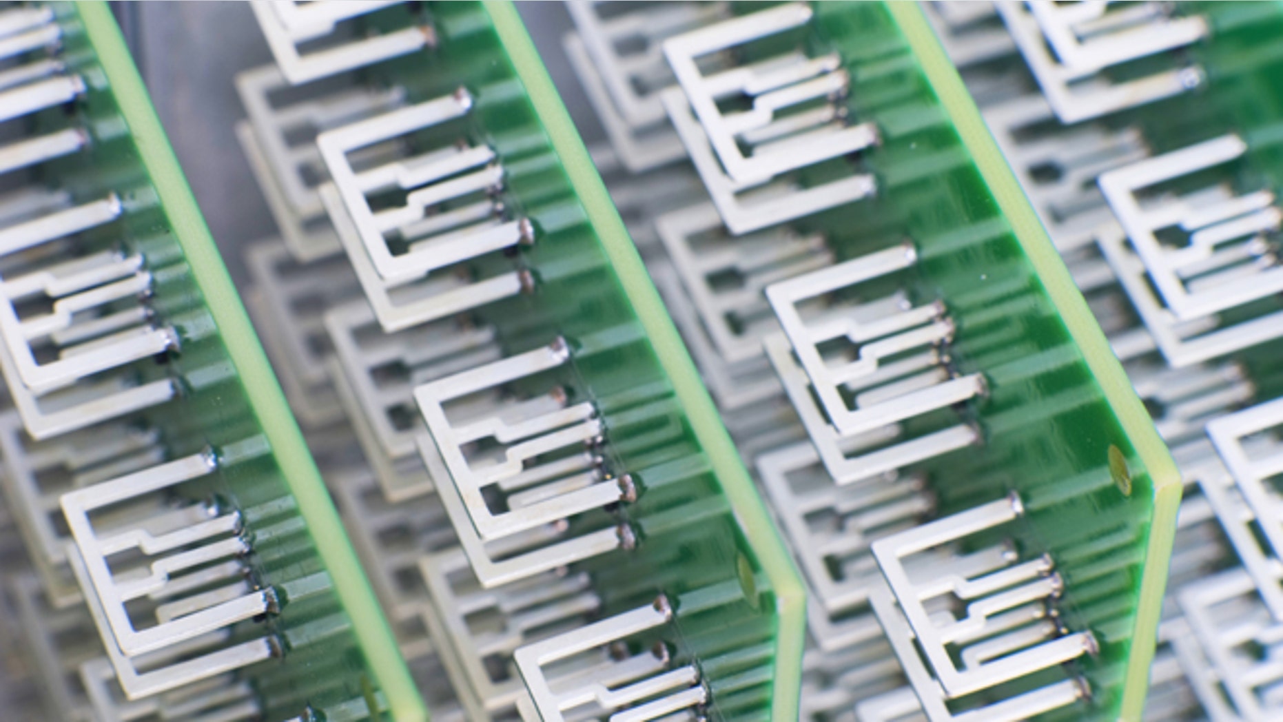 This unique array of antennas in Aereo's New York City data center -- one per customer, each as big as a dime -- allows the company to retransmit television broadcasts.
