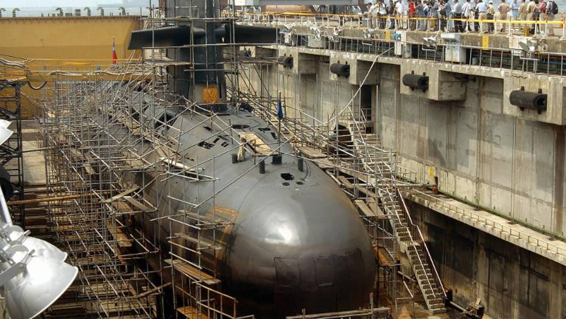A Dutch-built submarine of Taiwan navy is maintained in a naval shipyard at Tsoying, the major naval base in southern part of the island, September 6, 2005