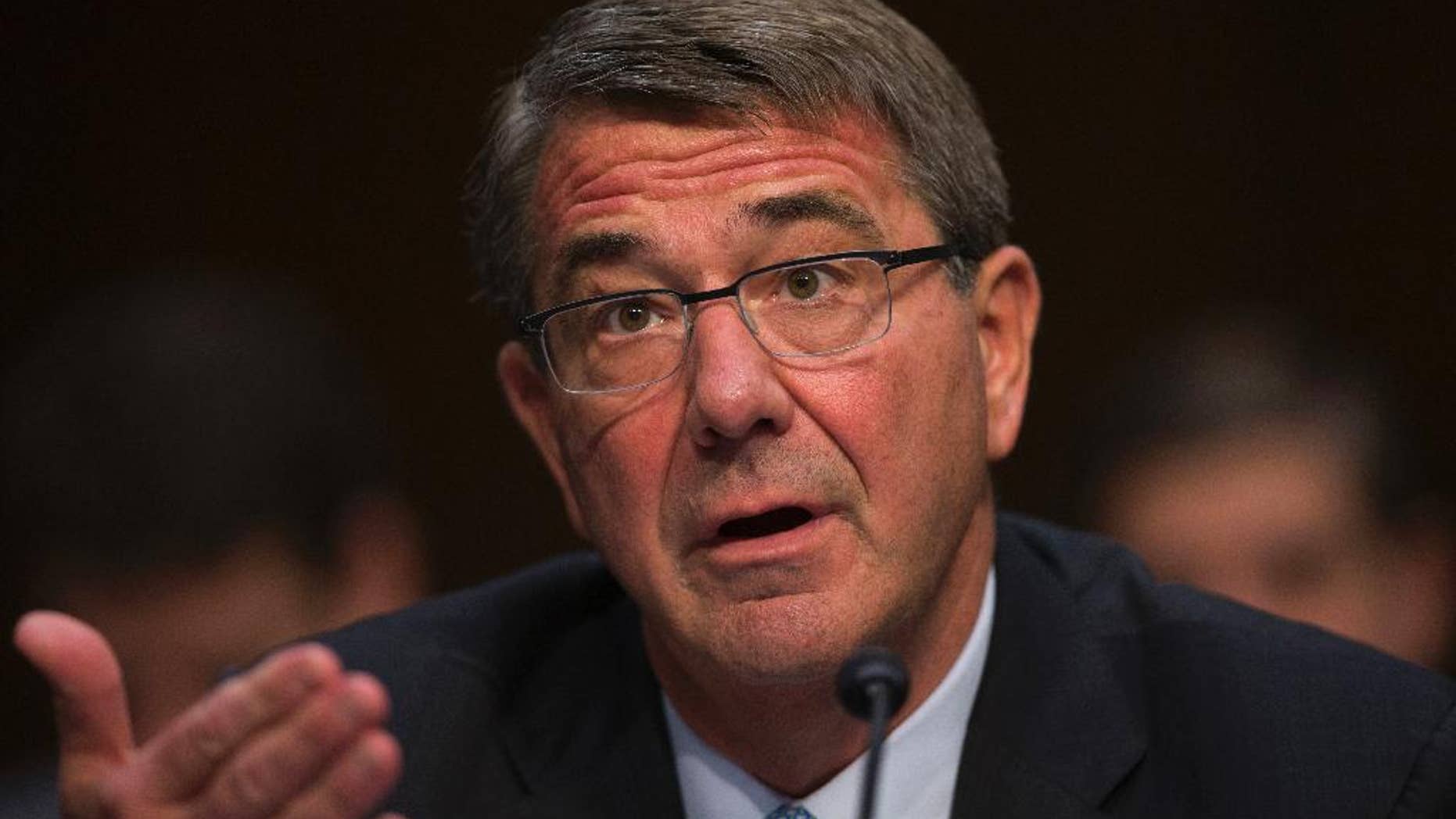 FILE - In this April 28, 2016 file photo, Defense Secretary Ash Carter testifies on Capitol Hill in Washington. The NATO alliance is considering establishing a rotational ground force in the Baltic states and possibly Poland, reflecting deepening worry about Russian military assertiveness, Carter said Monday, May 2, 2016. (AP Photo/Evan Vucci, File)