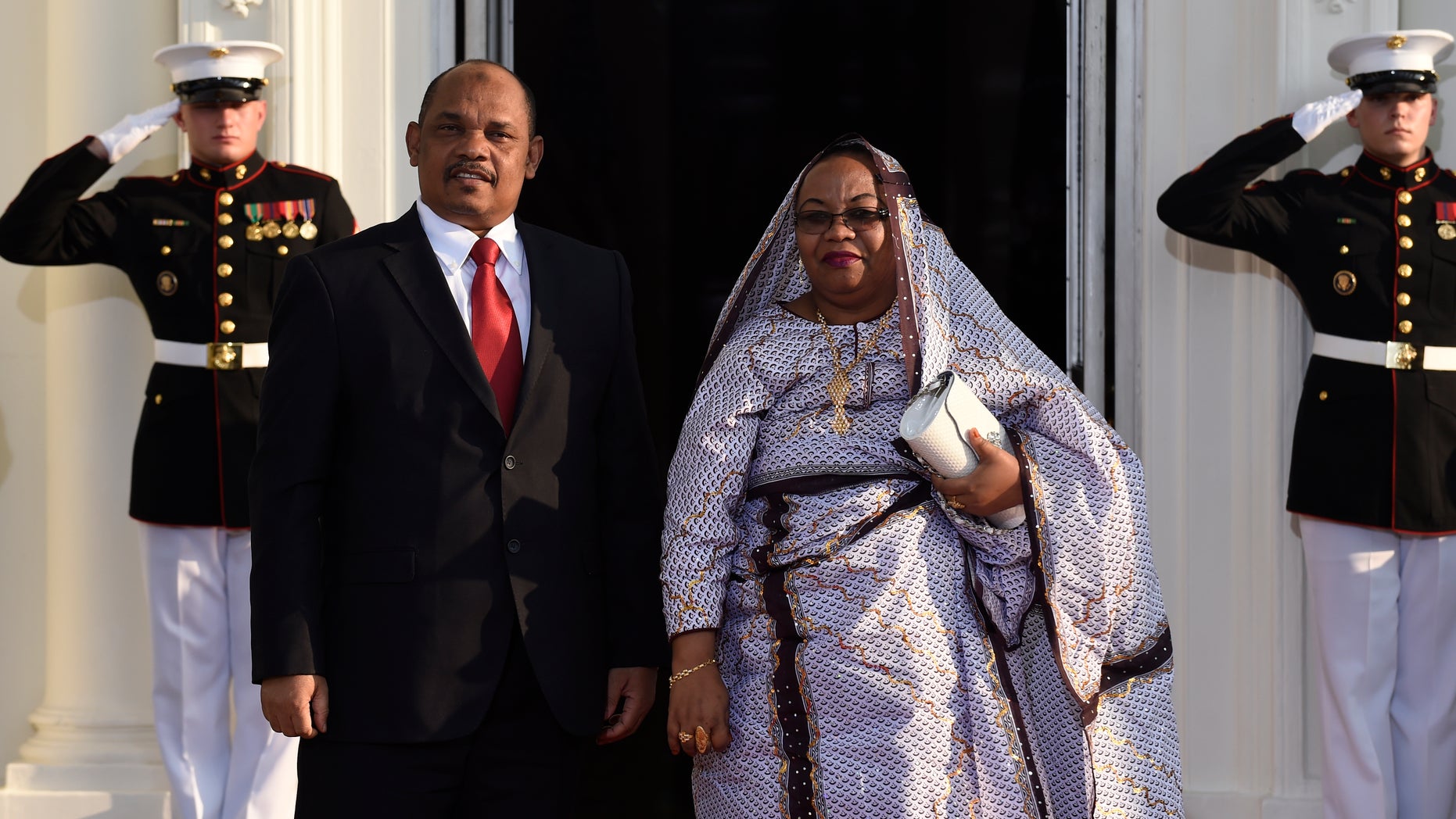 Aug. 5, 2014: Ikililou Dhoinine, President of the Union of the Comoros and his wife Hadidja Abubakar Ikililou Dhoinine arrive for a dinner hosted by President Obama for the U.S. Africa Leaders Summit.