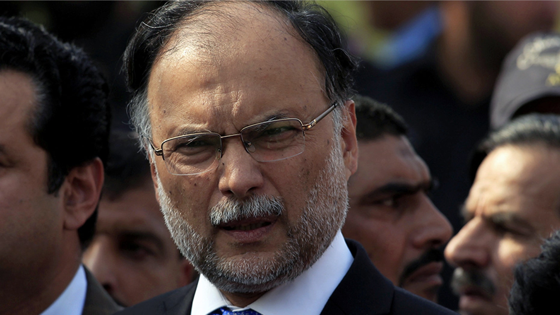 Ahsan Iqbal, pictured in October 2017, was attacked while leaving a public meeting Sunday.