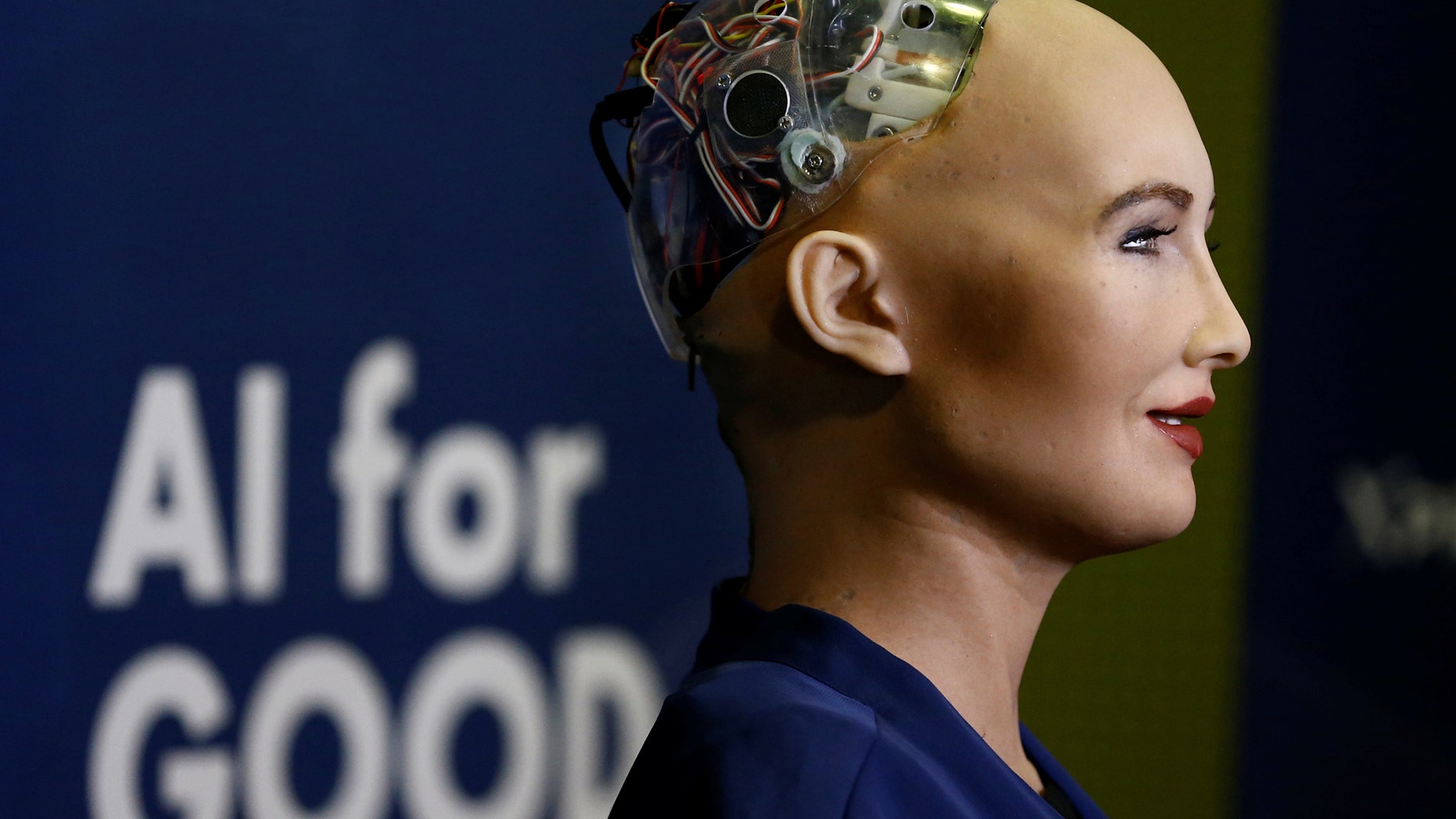 File photo: Sophia, a robot integrating the latest technologies and artificial intelligence developed by Hanson Robotics is pictured during a presentation at the "AI for Good" Global Summit at the International Telecommunication Union (ITU) in Geneva, Switzerland June 7, 2017. (REUTERS/Denis Balibouse)