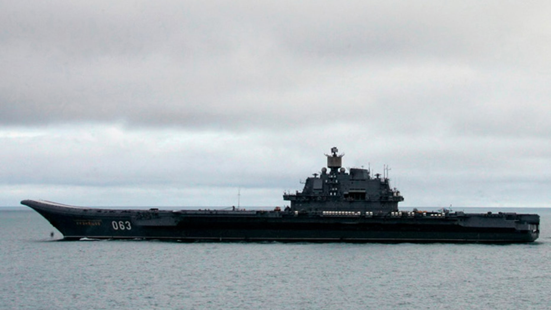 FILE: The Russian aircraft carrier Admiral Kuznetsov, seen here in the Barents Sea, is Moscow’s largest and is being sent to the Mediterranean after military buildup by the US.