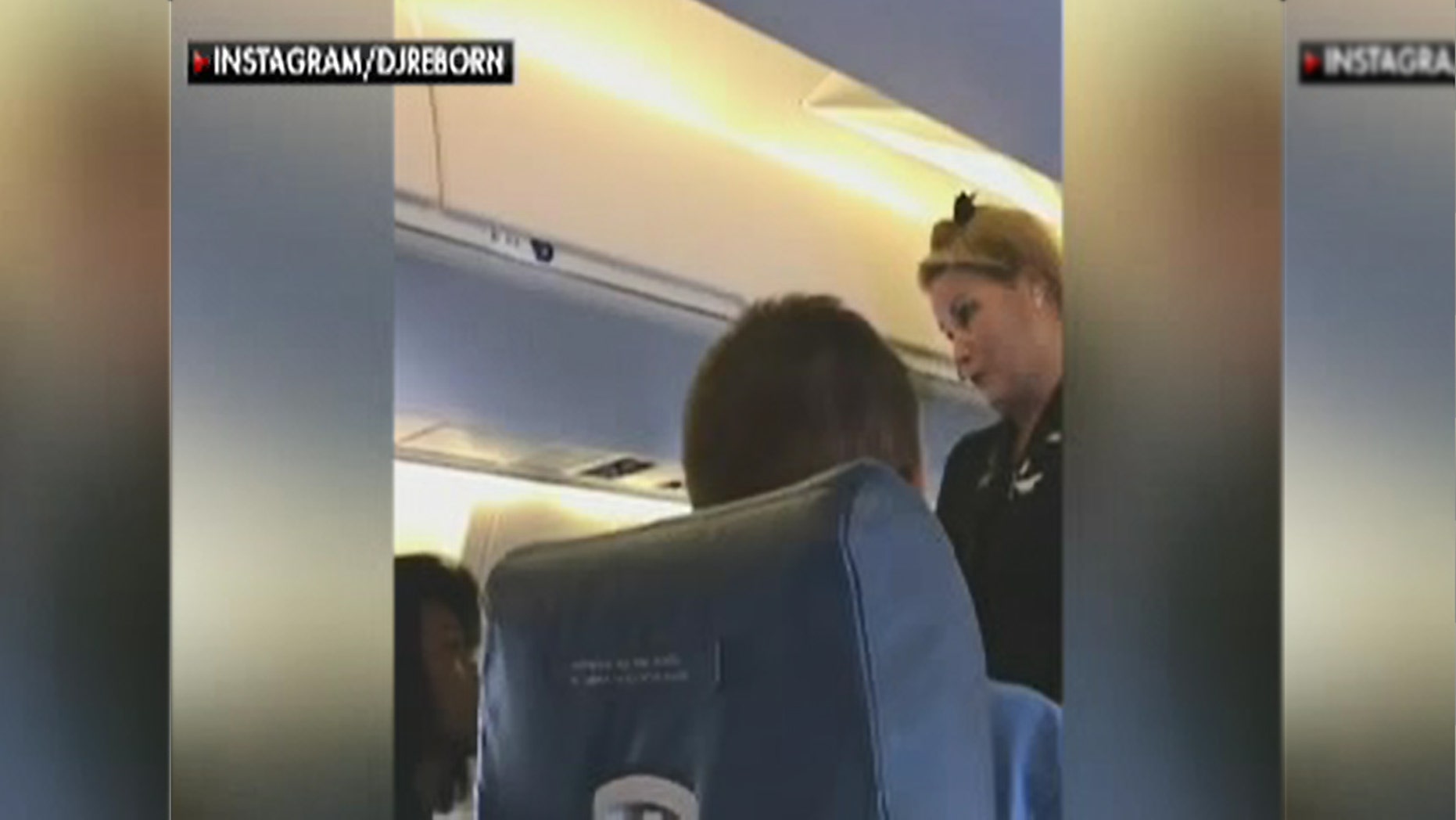 The passenger (lower left) said the flight attendant "menacingly stood over" her before takeoff.