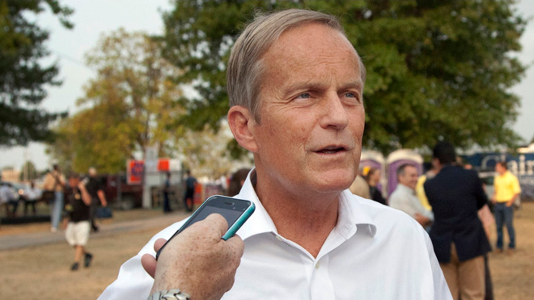 Aug. 16, 2012: Rep. Todd Akin, R-Mo., talks with reporters while attending the Governor's Ham Breakfast at the Missouri State Fair in Sedalia, Mo.